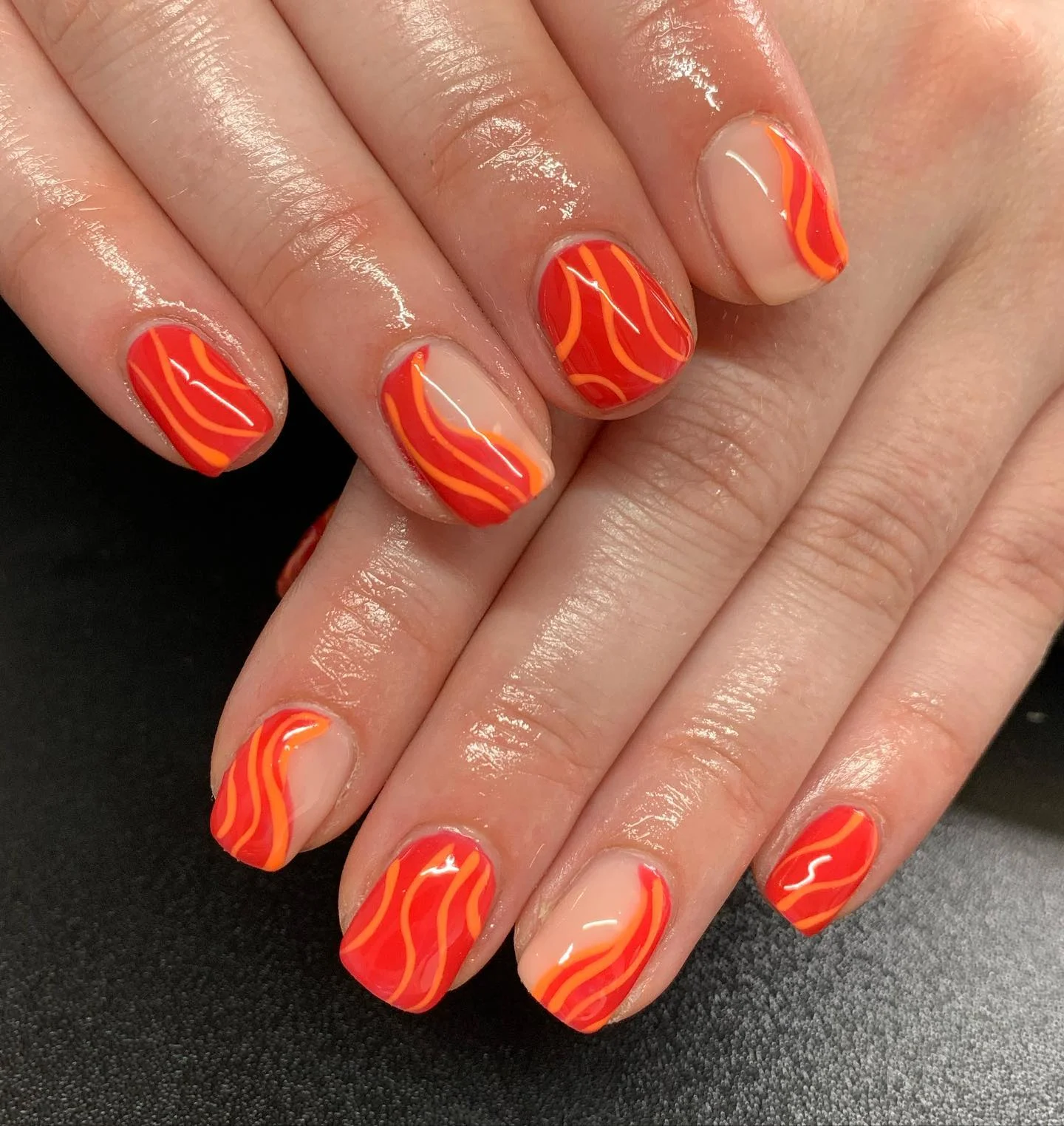 short squoval nails design 2026 Retro Sunset Wave Nails