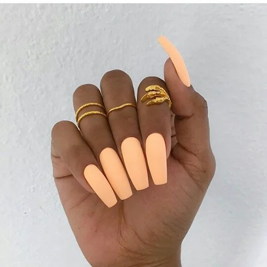 summer nail colors 2026 Peach Sorbet Coffin Nails