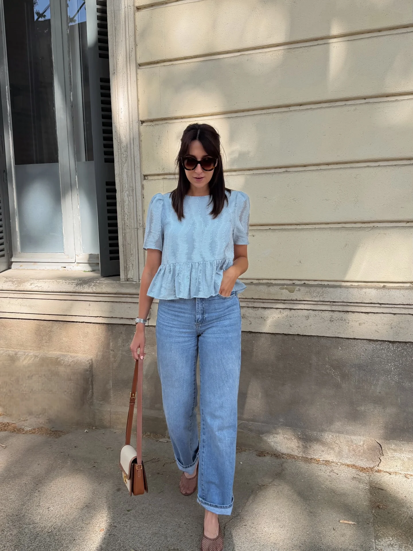 june outfits ideas 2026 Powder Blue Peplum Tops And Easy Parisian Denim