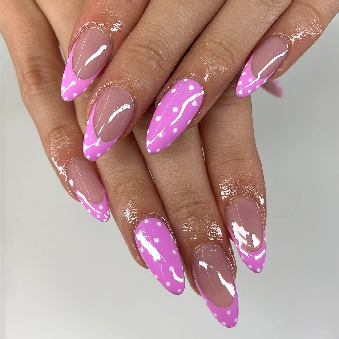 polka dot summer nails 2026 Bubblegum Pink French Tips With Playful Dot Accents