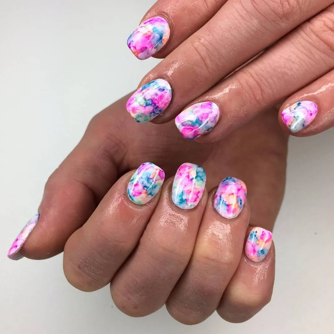 short squoval nails design 2026 Watercolor Splash Nails With Artistic Summer Energy