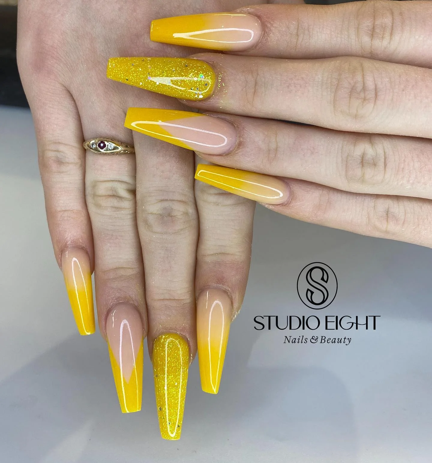 summer ombre nails 2026 Glossy Lemon Drop Ombre Coffin Nails