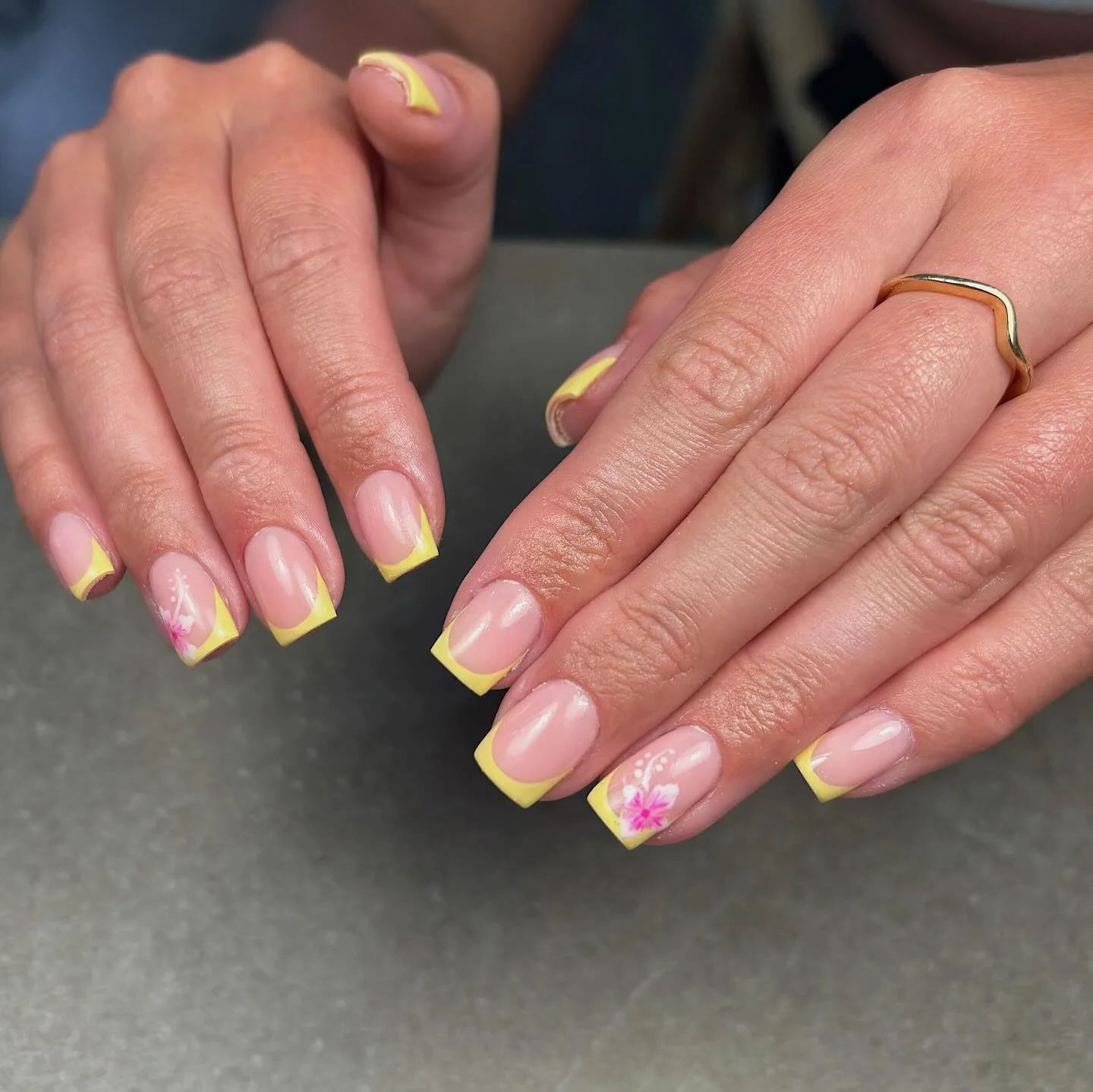 trendy summer nails 2026 Lemon French Tips With Soft Floral Accents