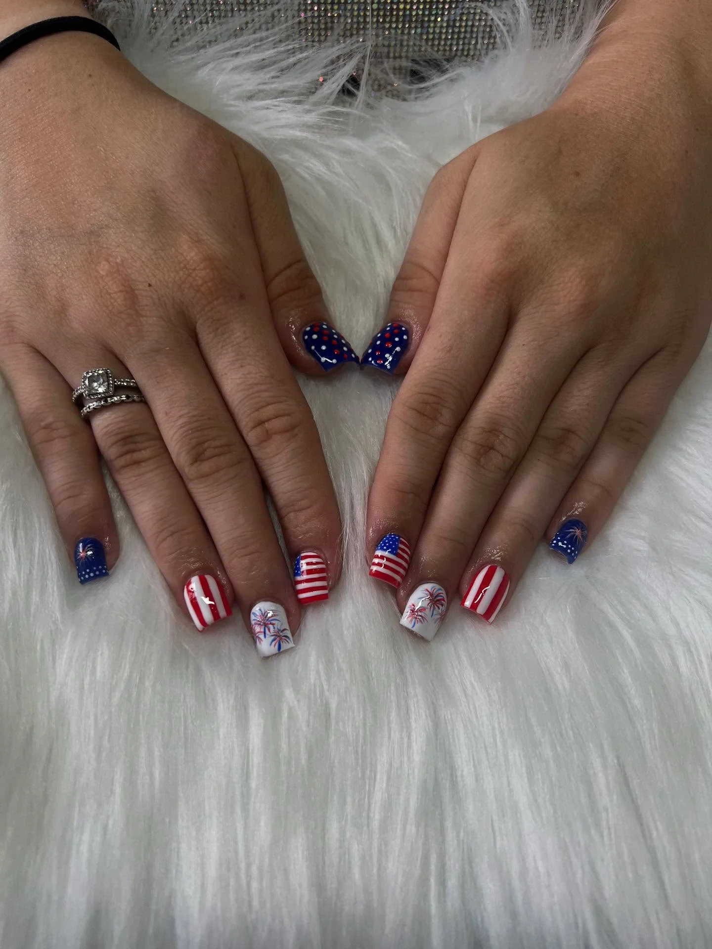 usa nails 2026 Firework-Inspired Square Nails With Playful Americana Details