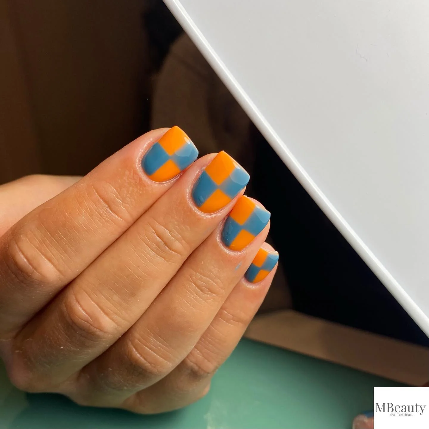 funky summer nails 2026 Bold Checkerboard Energy In Blue And Orange