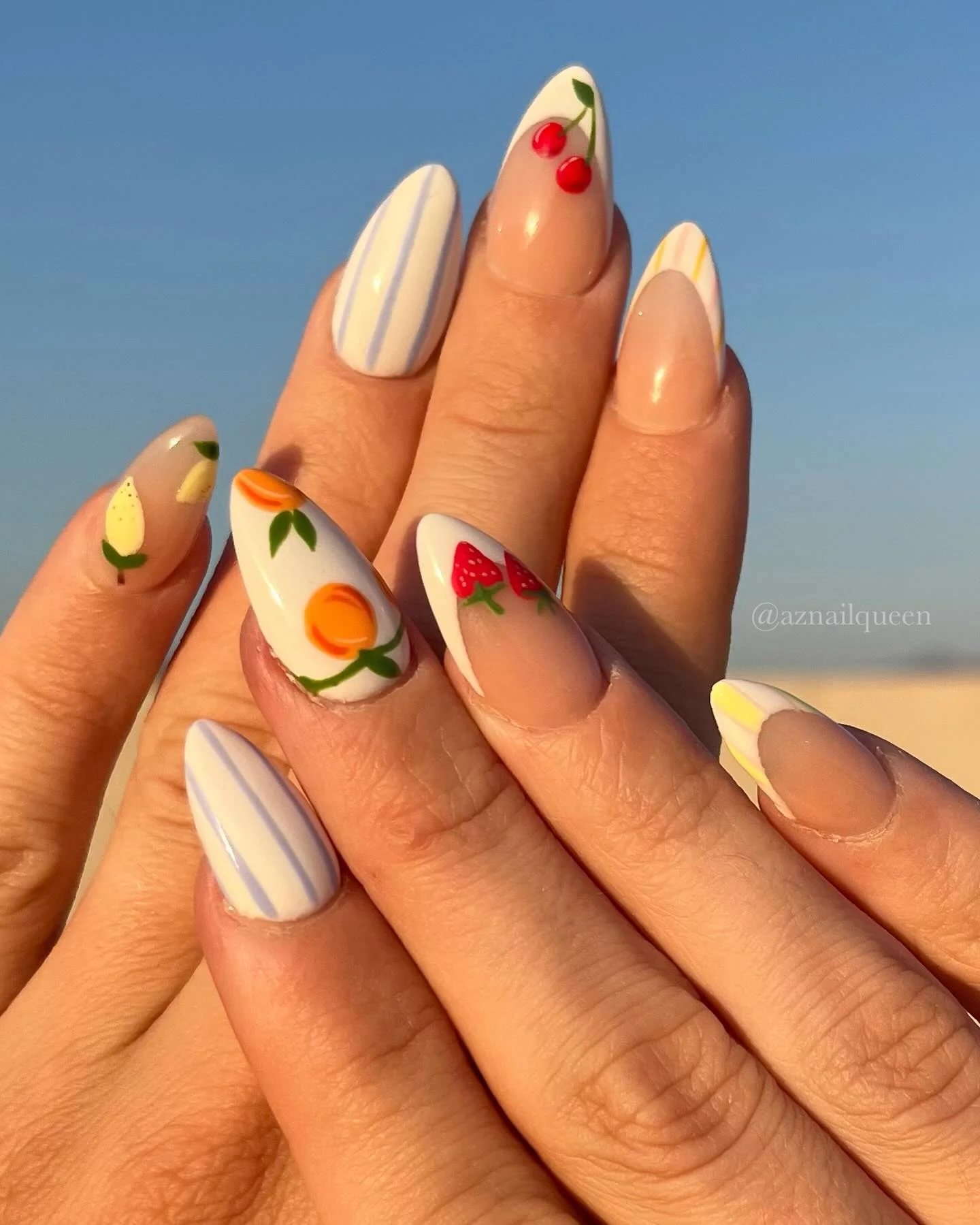 light summer nails 2026 Fruit Market Inspired Almond Nails
