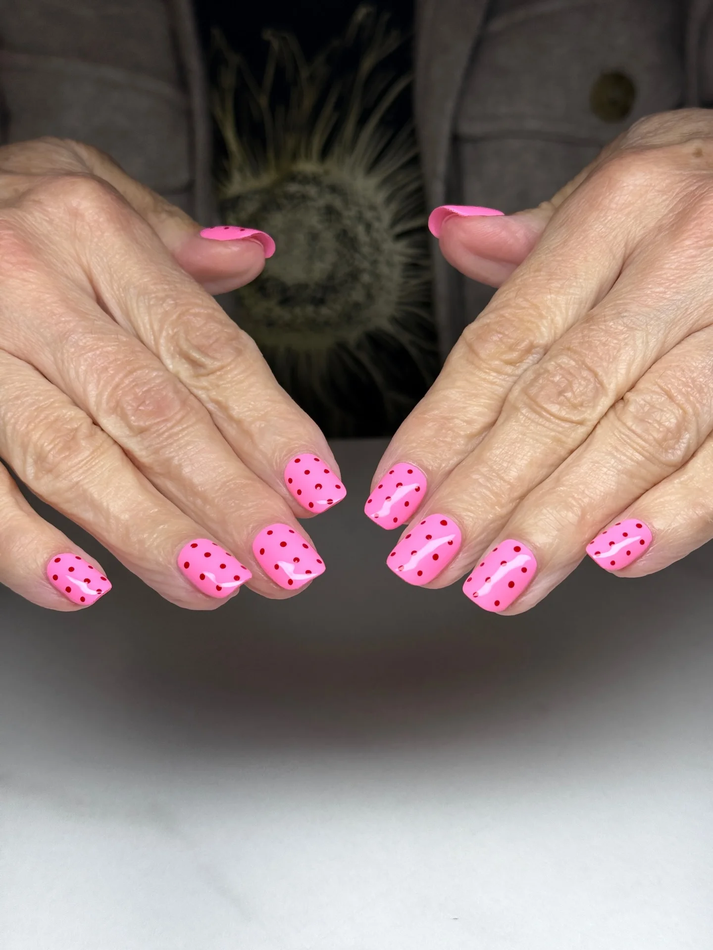 short squoval nails design 2026 Hot Pink Polka Dots That Never Go Out Of Style