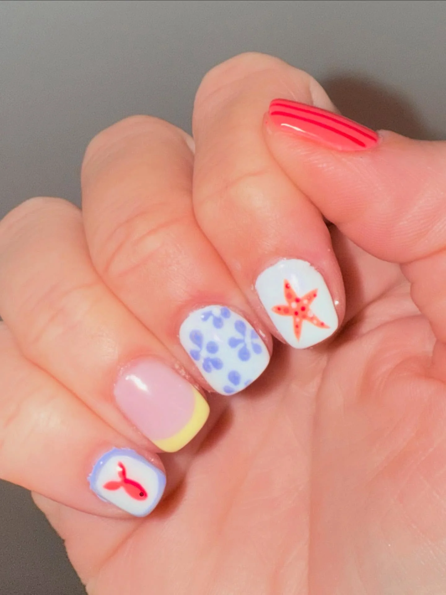 summer beach nails 2026 Playful Coastal Mini Art On Short Square Nails