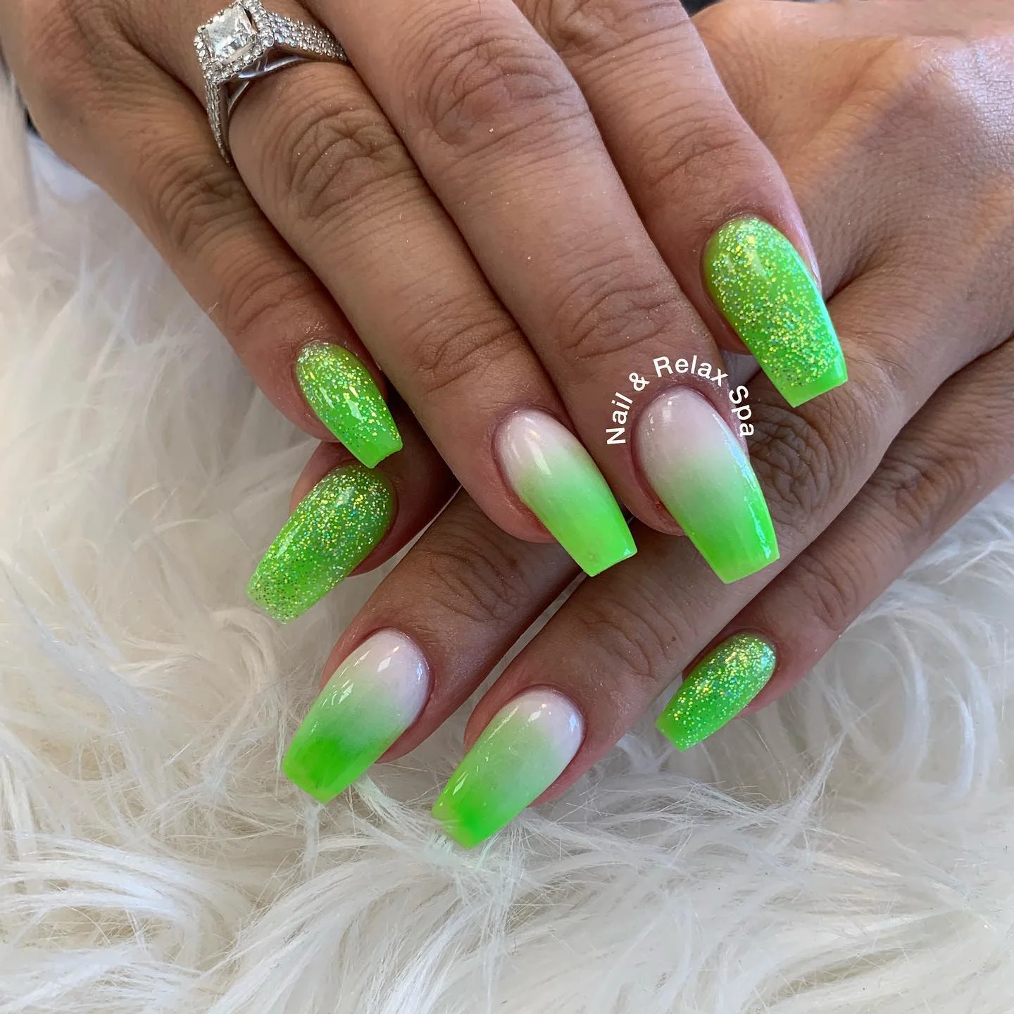 summer ombre nails 2026 Electric Lime Green Ombre Square Nails