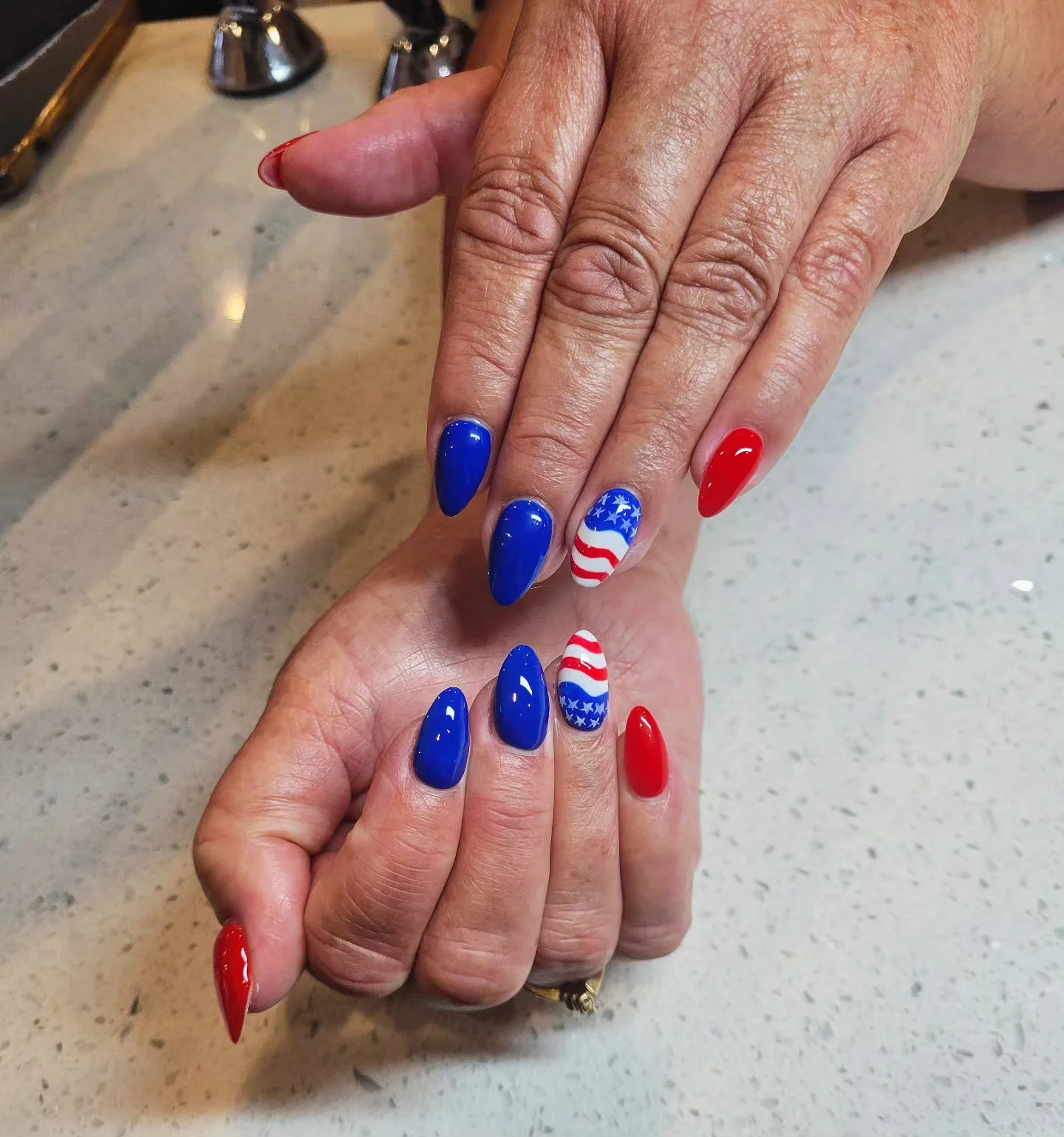 usa nails 2026 Glossy Almond Patriot Nails With Modern Flag Accents