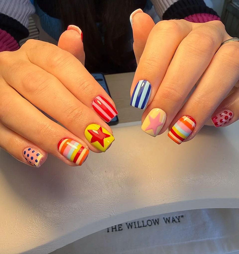 funky summer nails 2026 Rainbow Pop Star Mix-And-Match Manicure