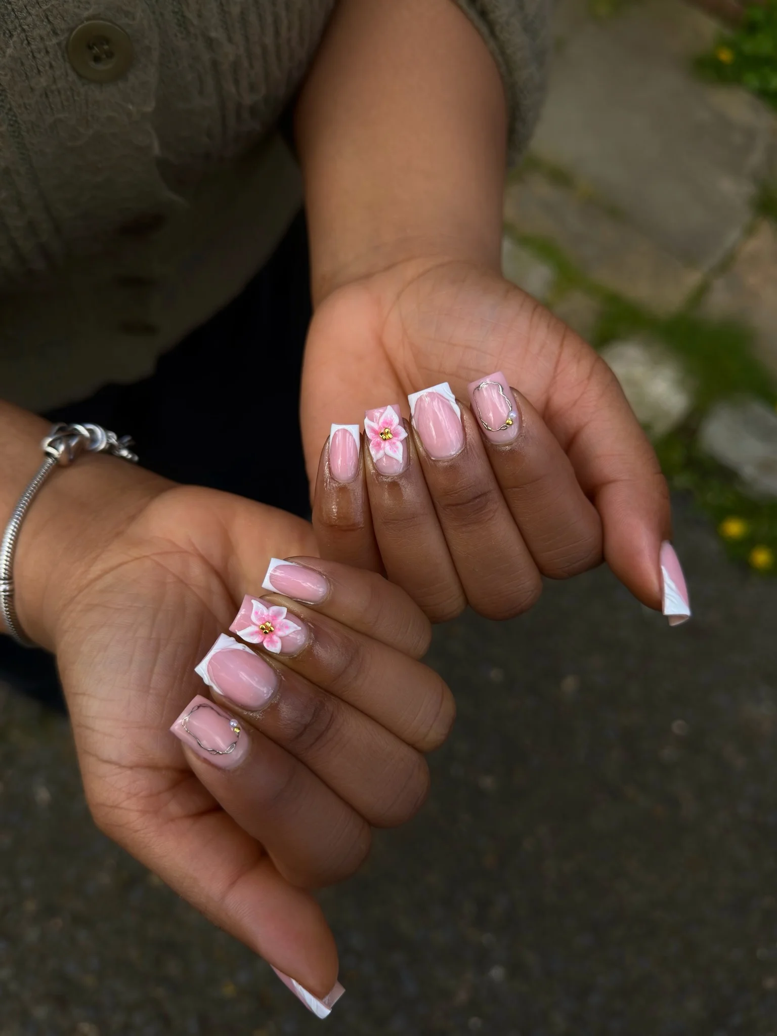 June Nails Ideas 2026 - Summer Trends 2026 Soft Pink Floral Square Nails With Romantic Details