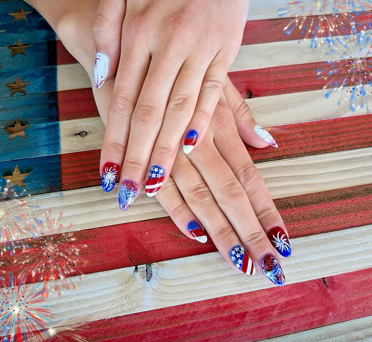 patriotic nails 2026 Firework Swirl Nails With Bold Fourth Of July Drama