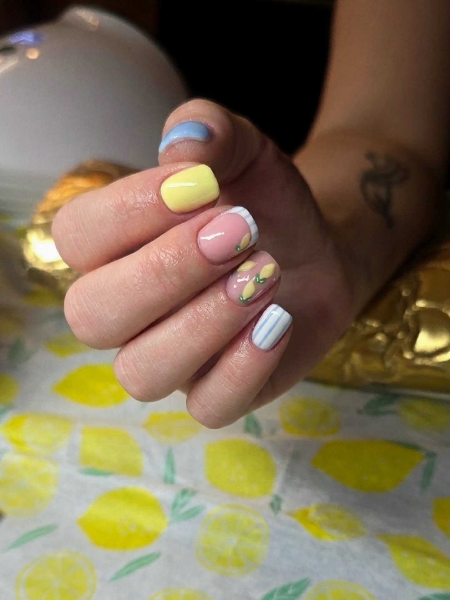 short summer nails 2026 Pastel Lemon Picnic Nails With Sweet Retro Details
