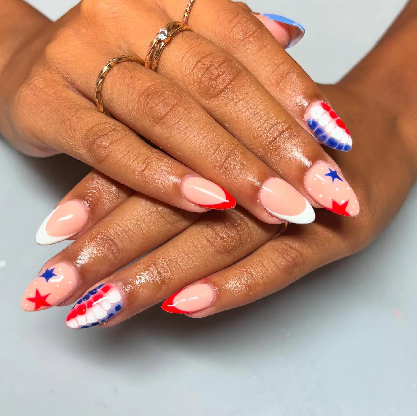 4th of july nails 2026 Modern French Tip Patriotic Almond Nails