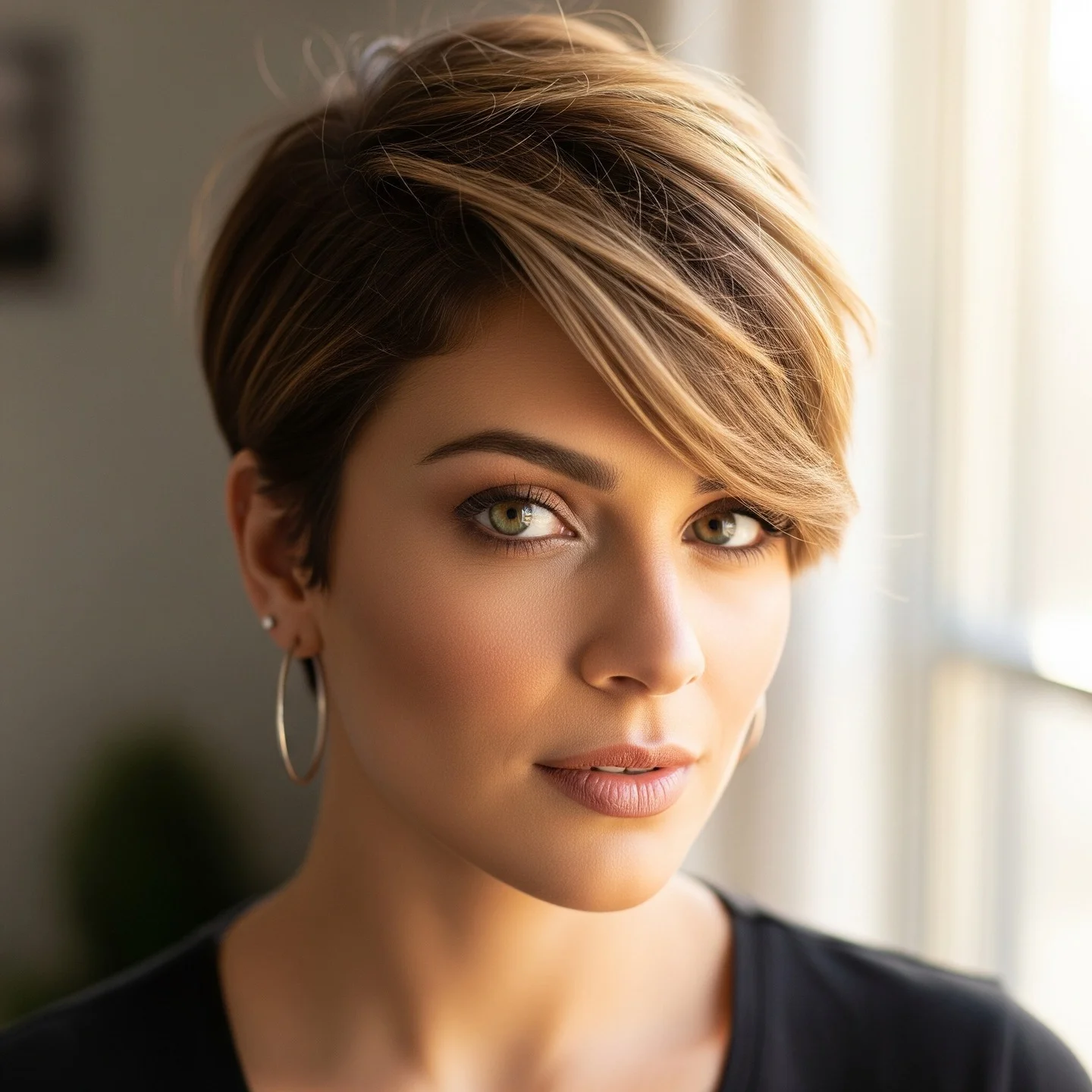 best summer short hairstyles 2026 Elegant Side-Swept Pixie With Soft Blonde Contouring