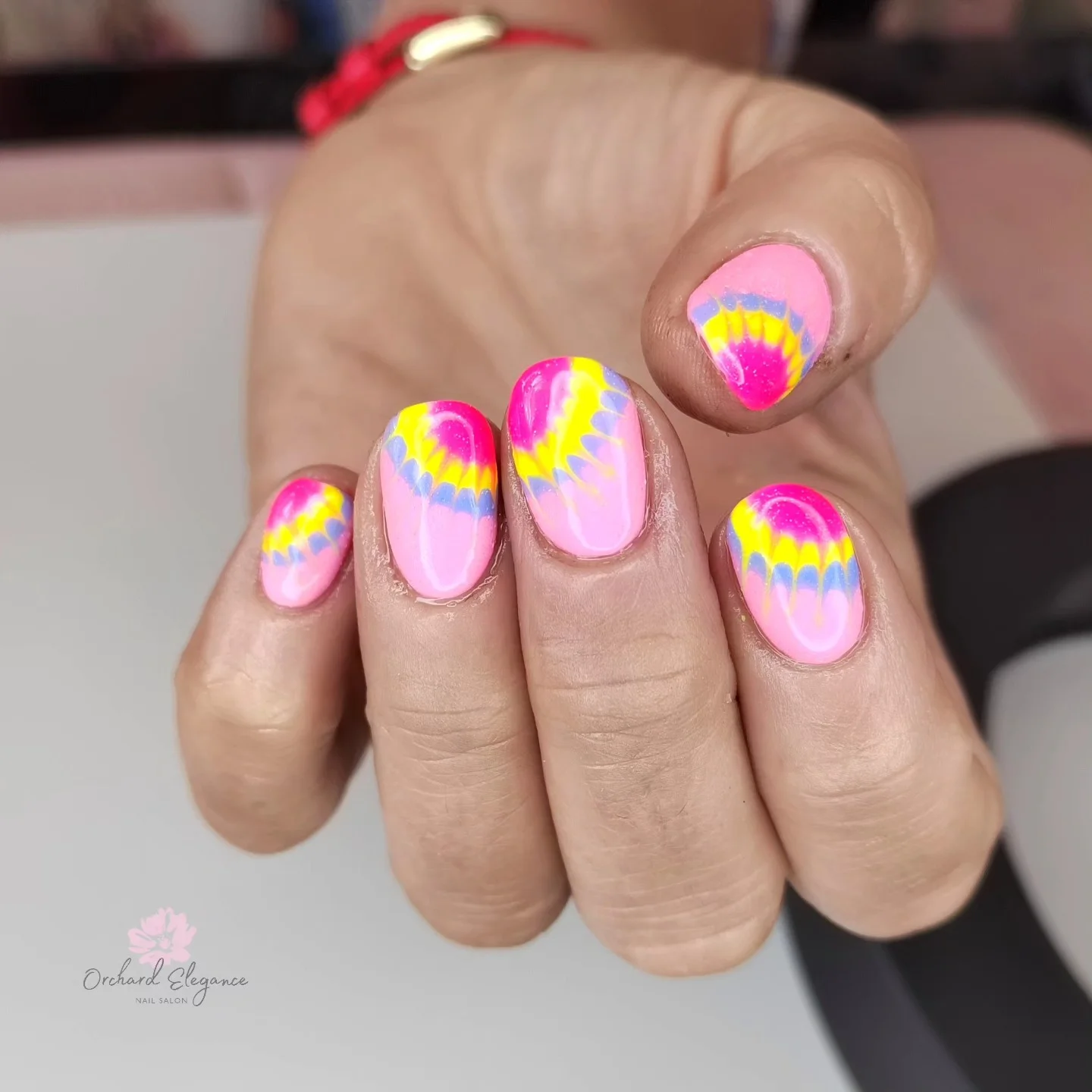 bright summer nails 2026 Tie-Dye Pink Waves Inspired By Festival Season