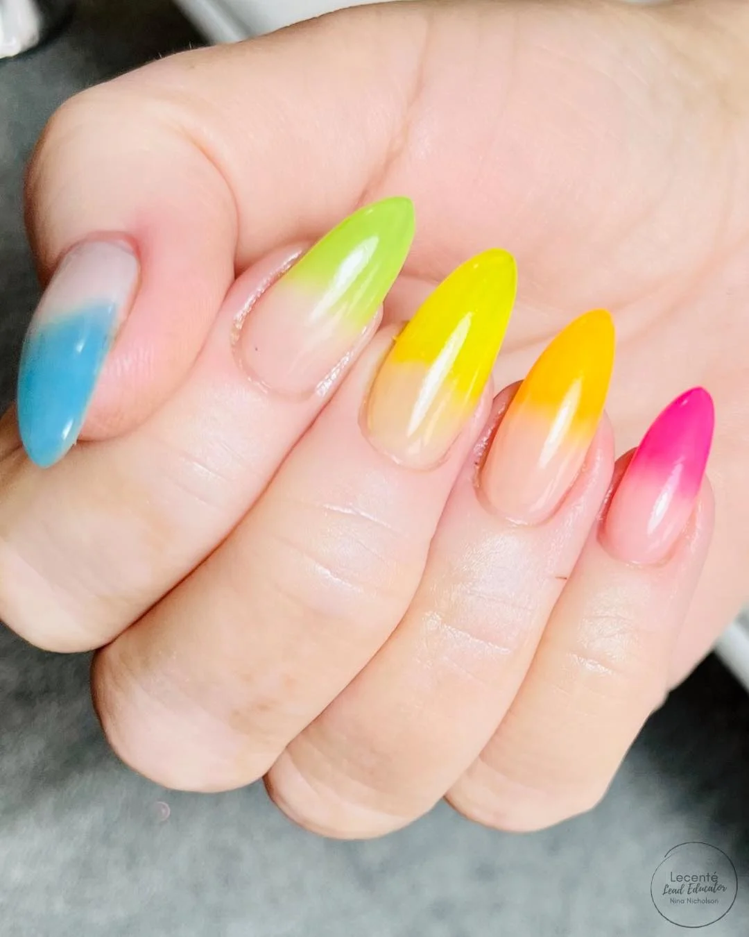 neon summer nails 2026 Rainbow Neon Fade Almond Nails For A Softer Summer Look