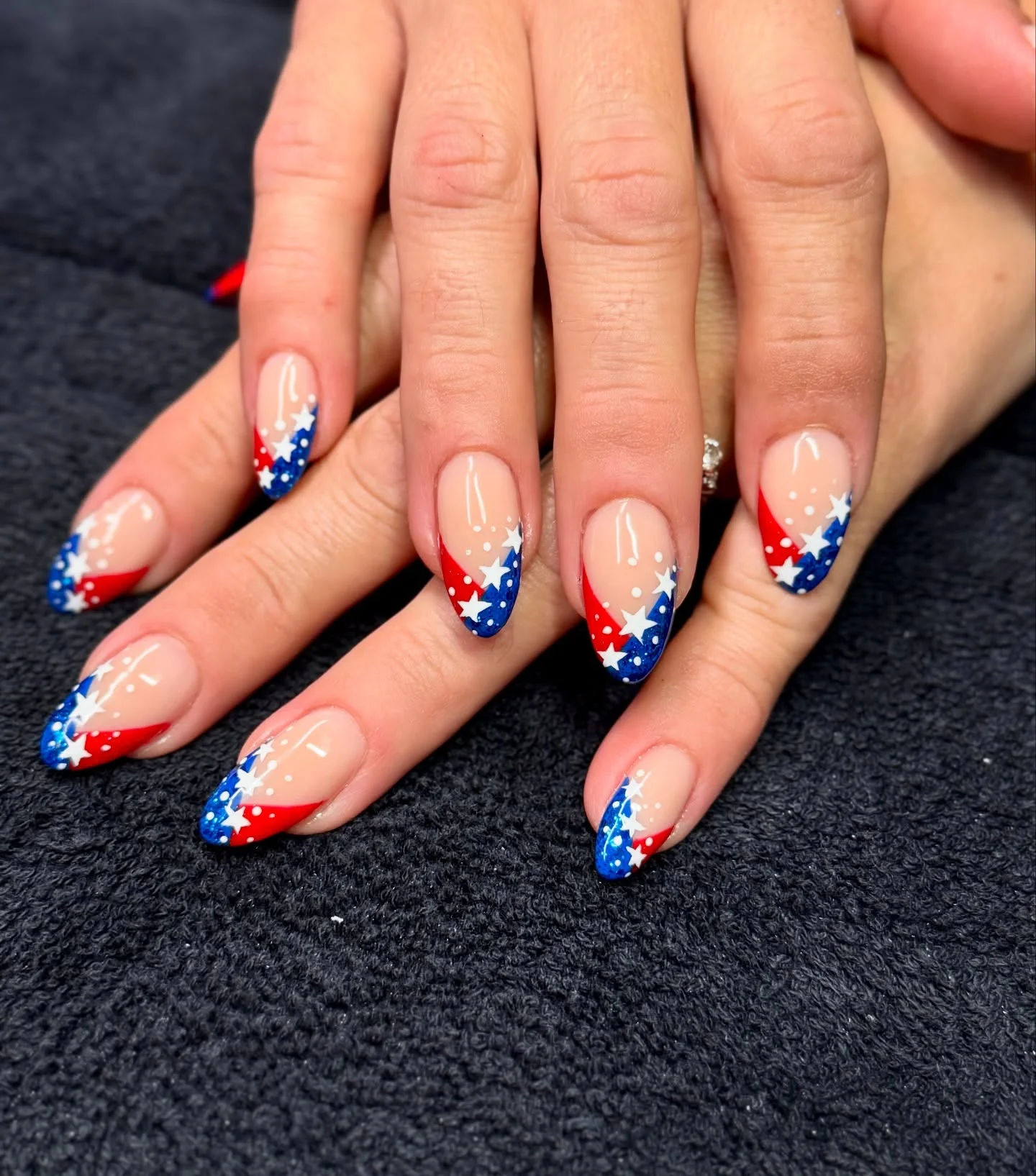 patriotic nails 2026 Starry Diagonal French Tips With Glittery Summer Energy