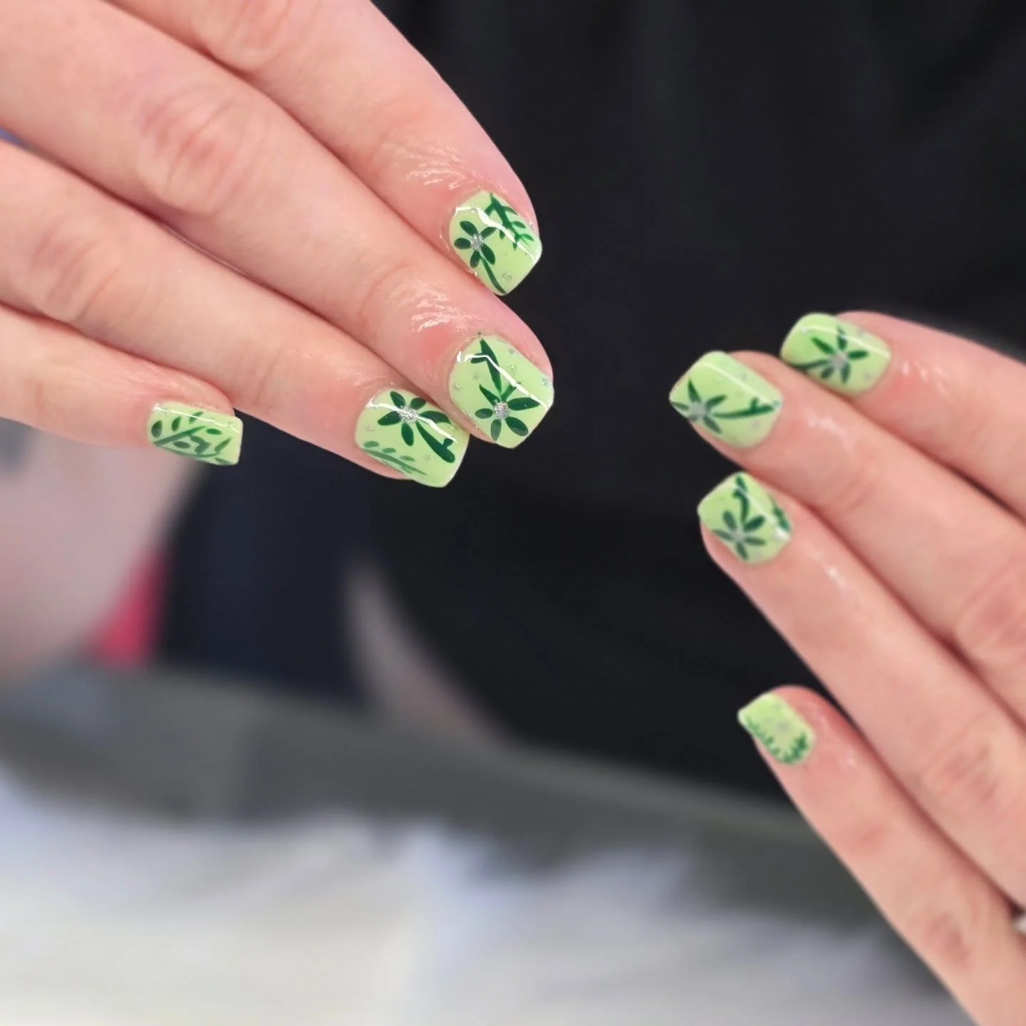 short squoval nails design 2026 Botanical Green Nails Inspired By Garden Mornings