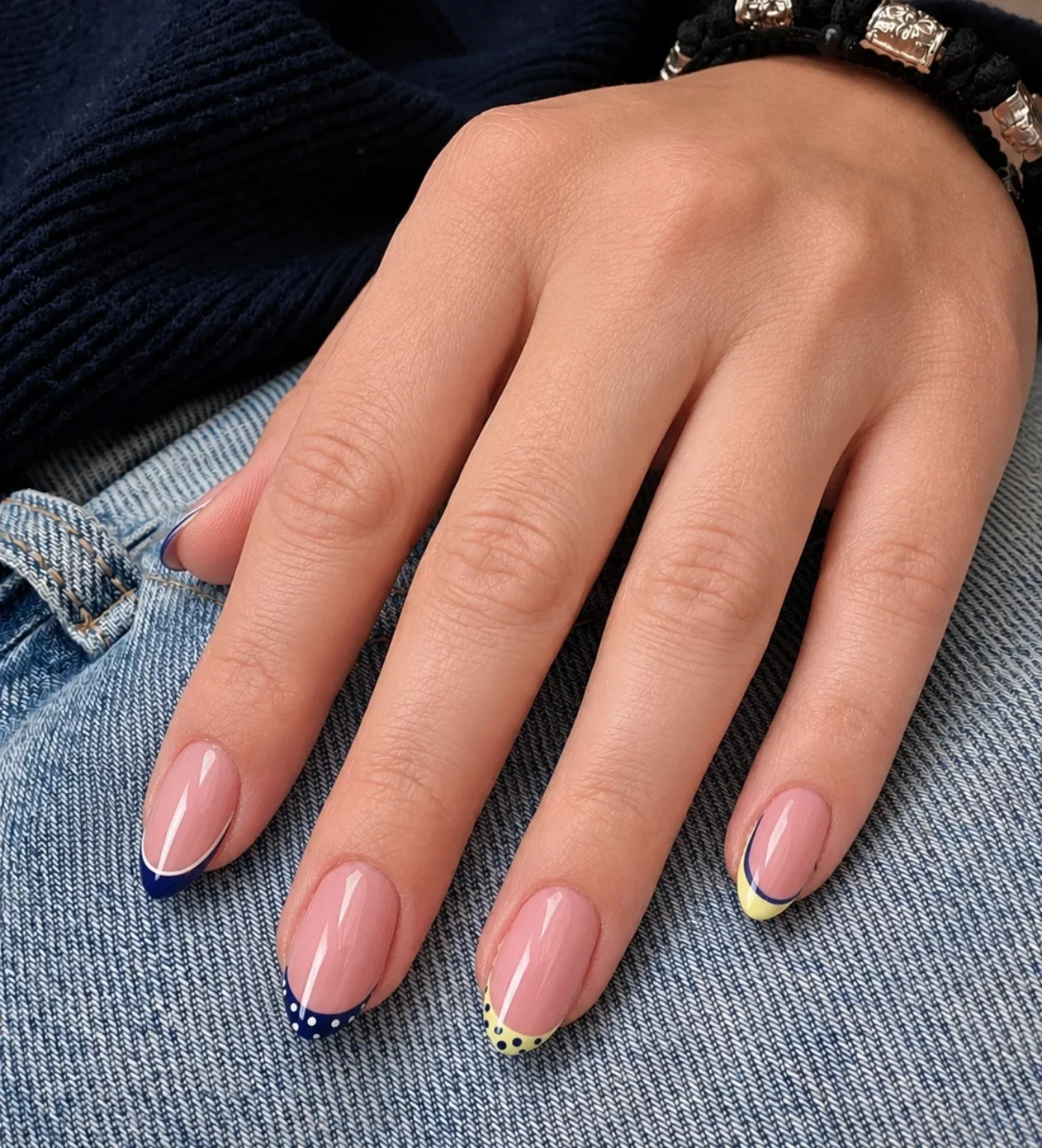 summer french tip nails 2026 Minimal Navy And Lemon French Tips