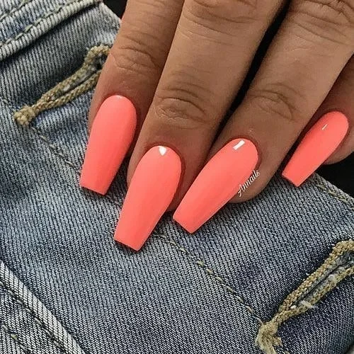 summer nails one color 2026 Glossy Peach Square Nails With A Modern Minimalist Twist