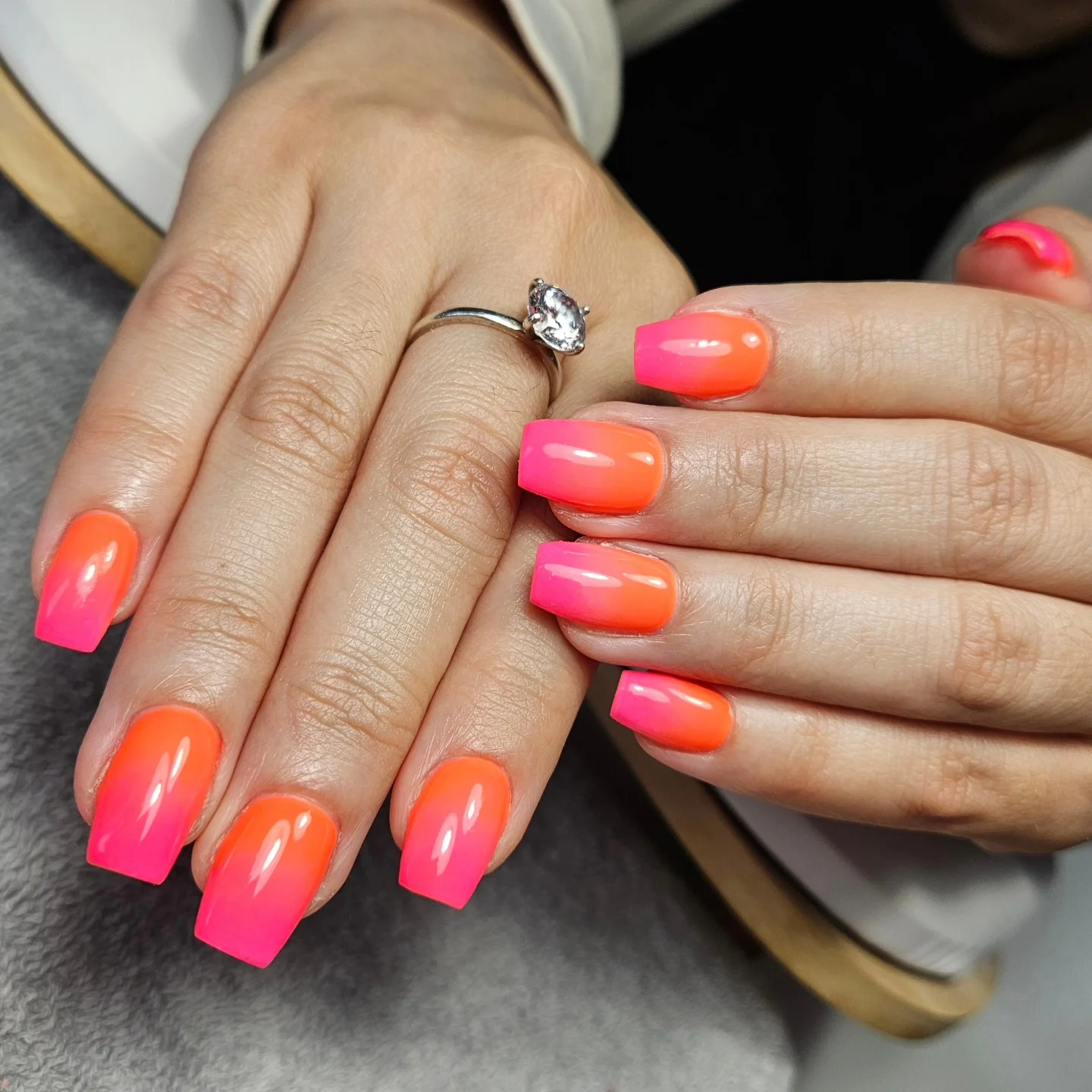 summer ombre nails 2026 Neon Sunset Pink And Orange Ombre Nails