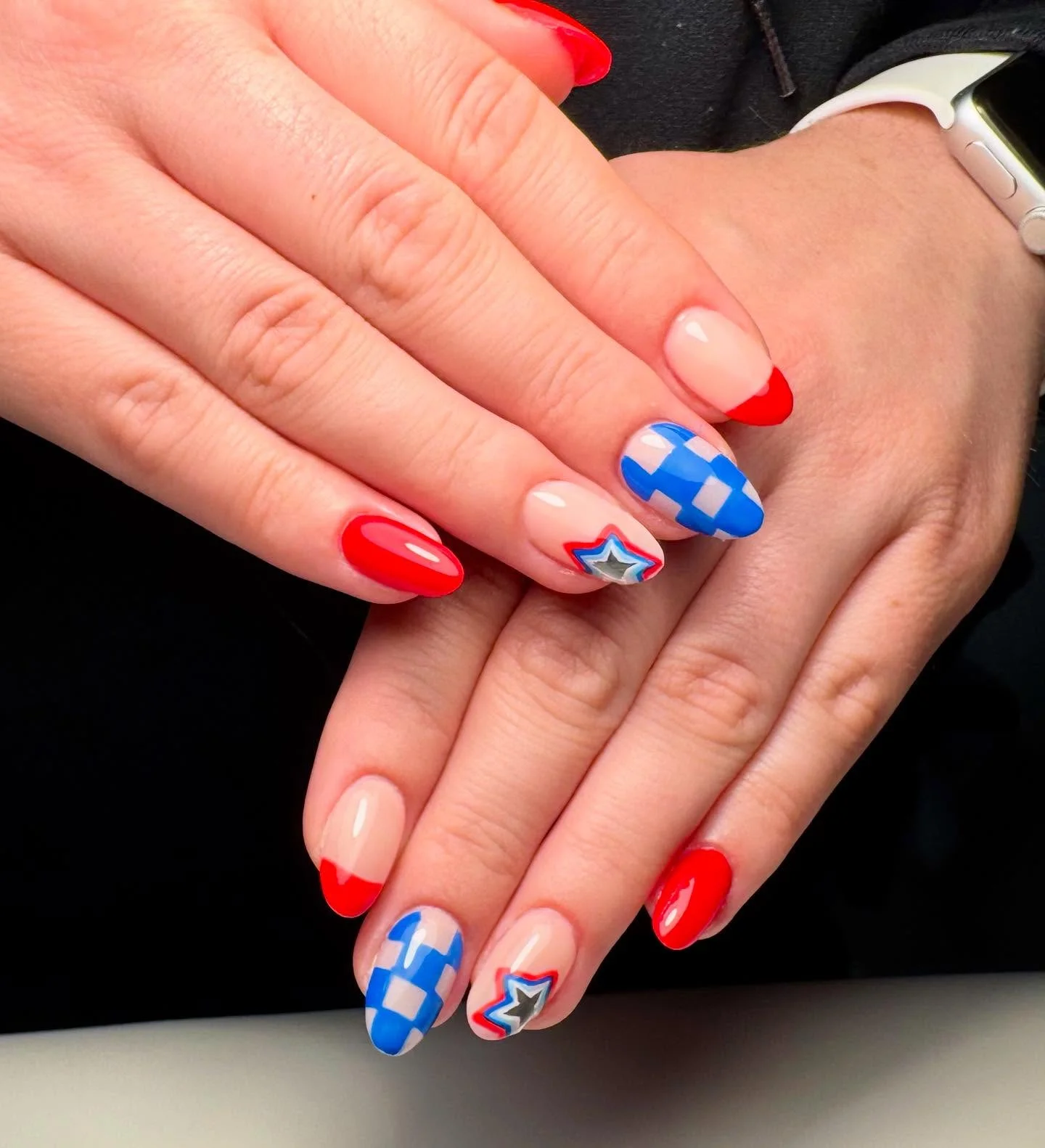 4th of july nails 2026 Glossy Pop-Art Star French Tips