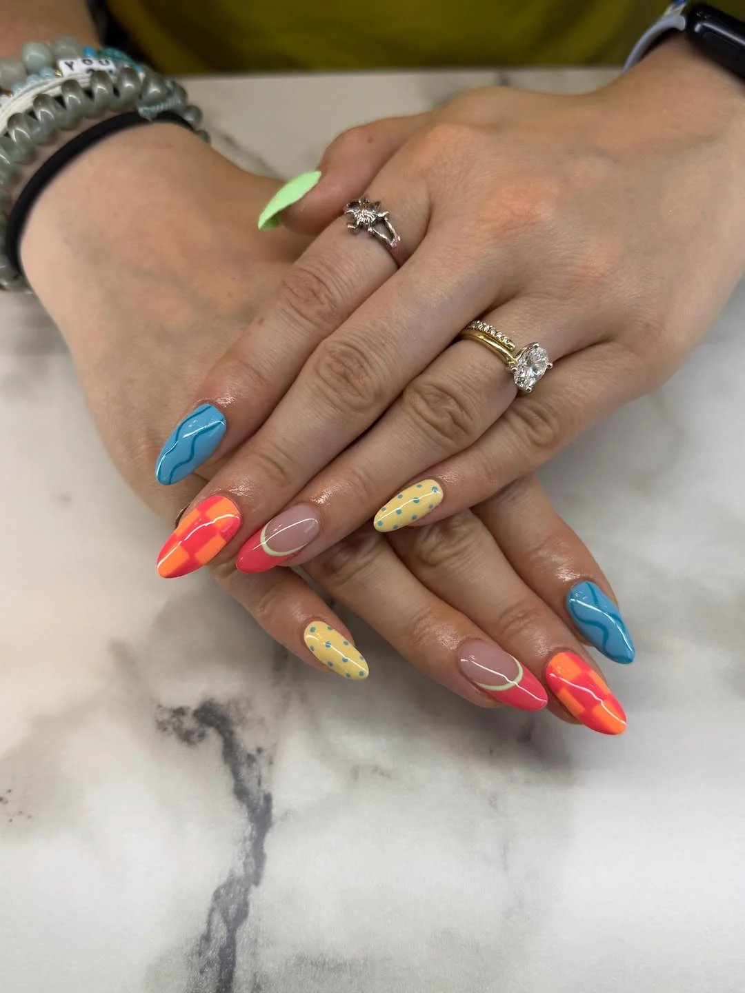 funky summer nails 2026 Retro Pop Color Blocking For Endless Summer Energy