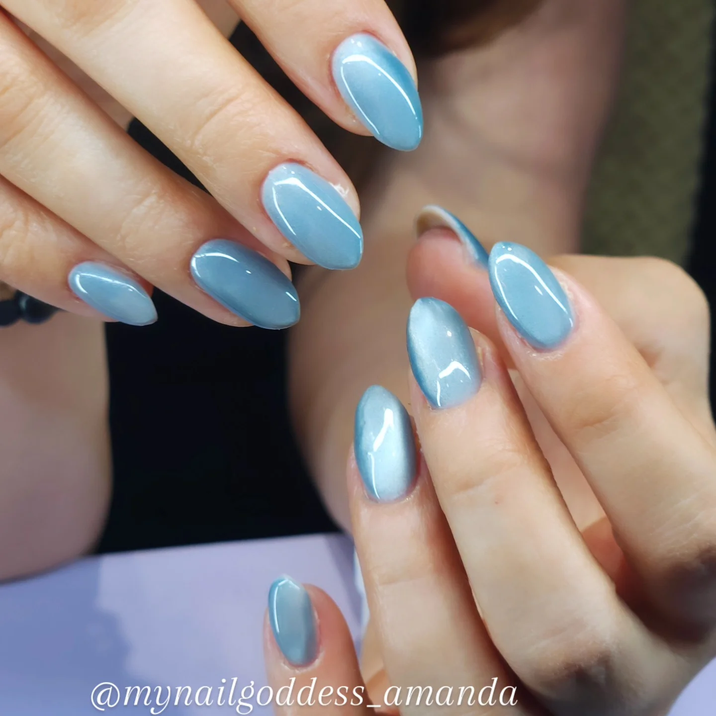 June Nail Colors Ideas 2026 - Summer Trends 2026 Soft Blue Almond Nails With Quiet Luxury Energy