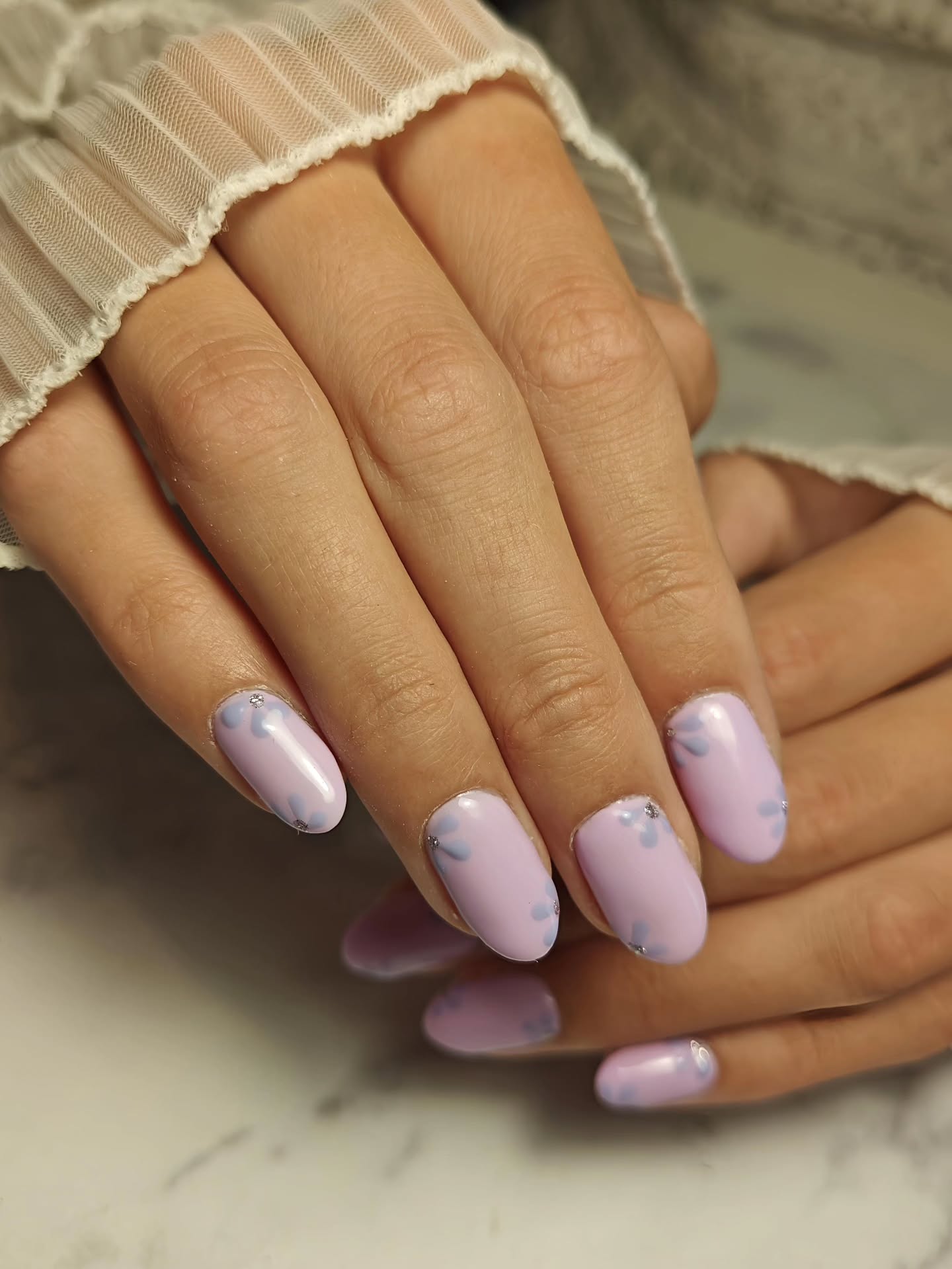light summer nails 2026 Lavender Milk Nails With Tiny Floral Accents