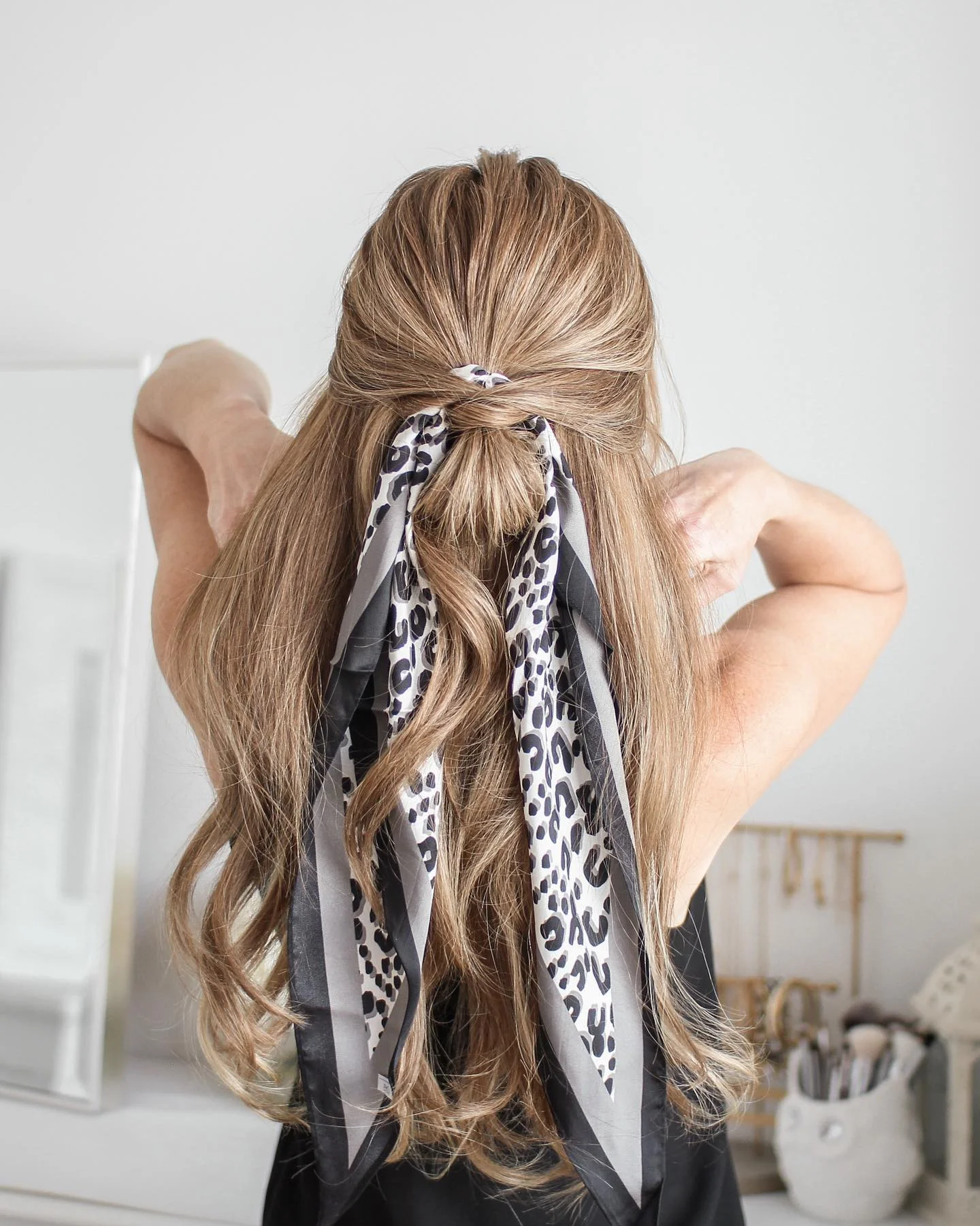 minimal summer easy hairstyle 2026 Loose Scarf Tie Half-Up For Soft Summer Evenings