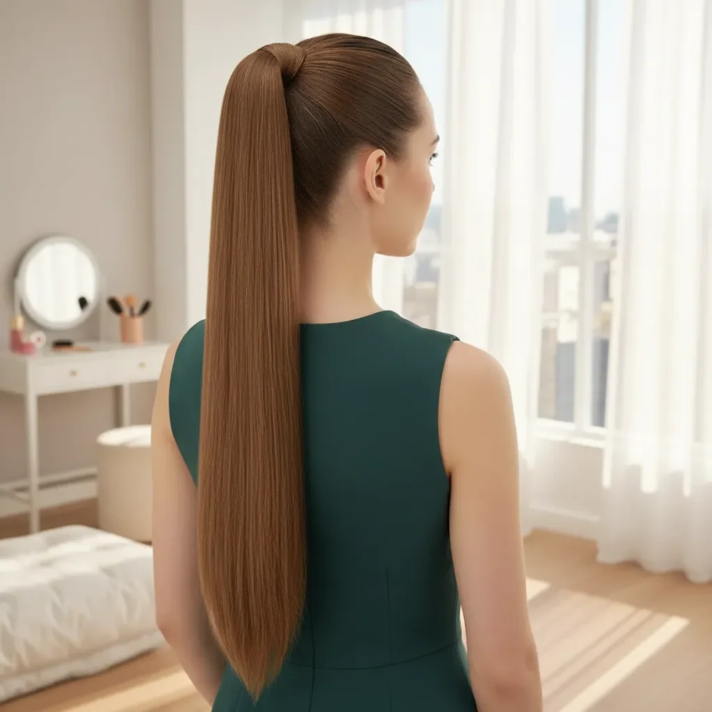 polished summer ponytail hairstyle 2026 Ultra Straight Glass Hair Ponytail For Heatwave Days