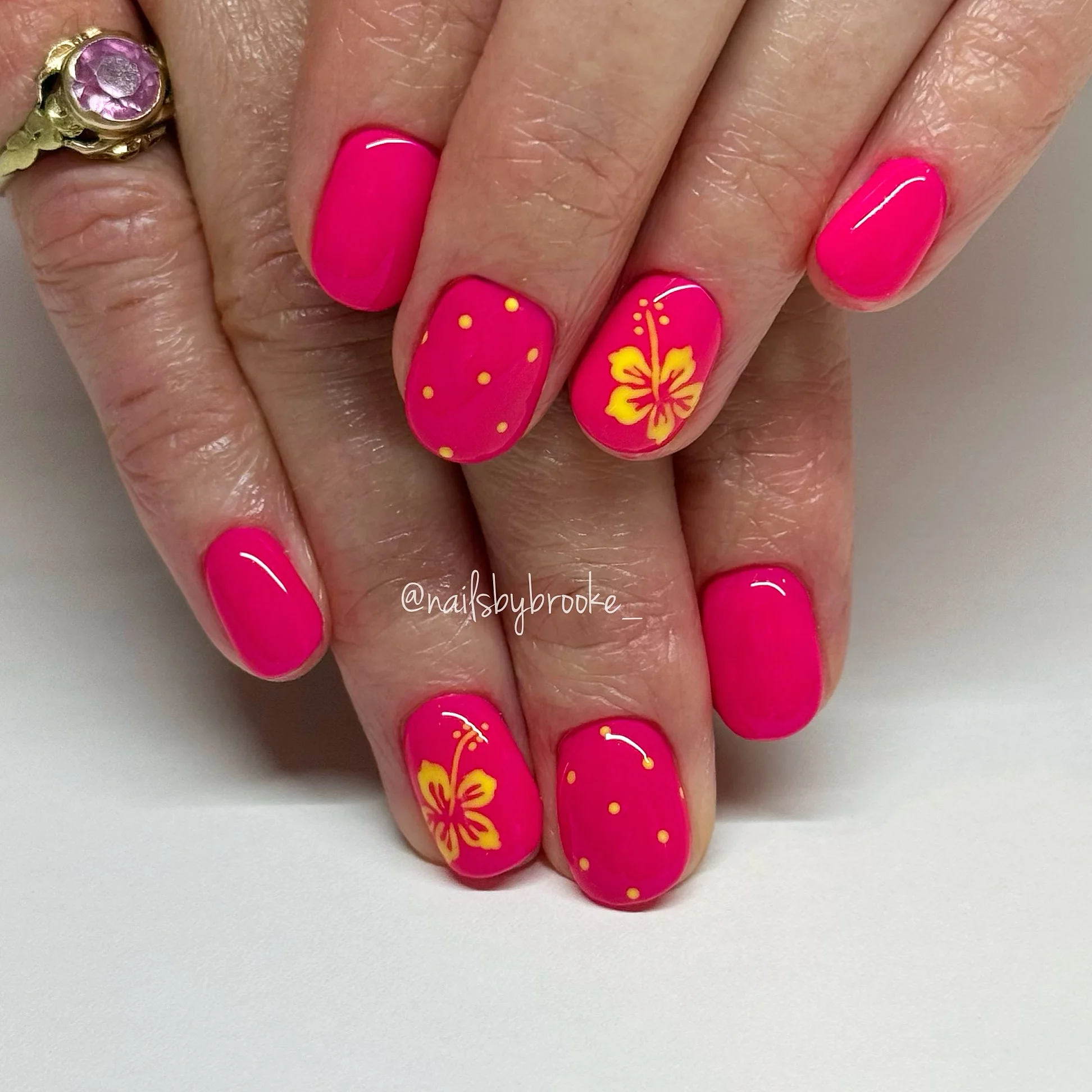 short gel nails summer 2026 Hot Pink Hibiscus Energy