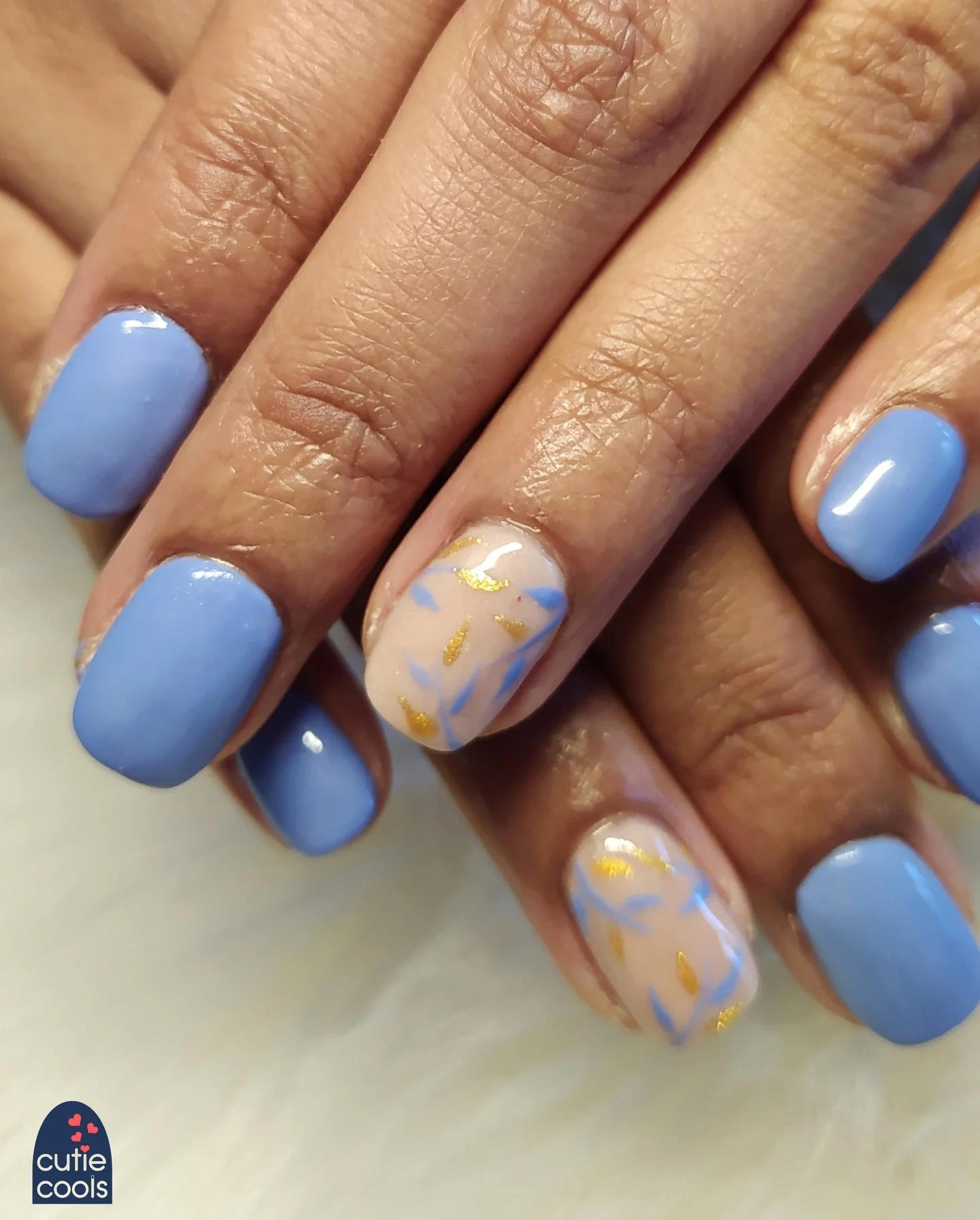 short squoval nails design 2026 Powder Blue Botanical Elegance