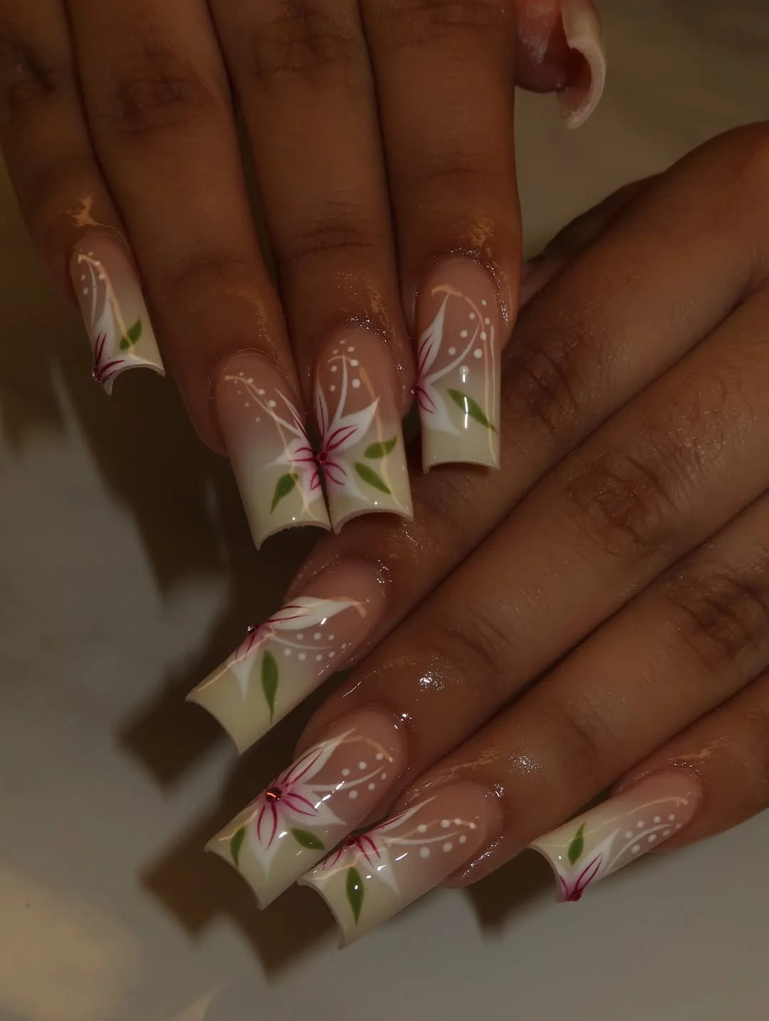 summer acrylic nails 2026 Soft White Floral Coffin Nails For Romantic Summer Evenings