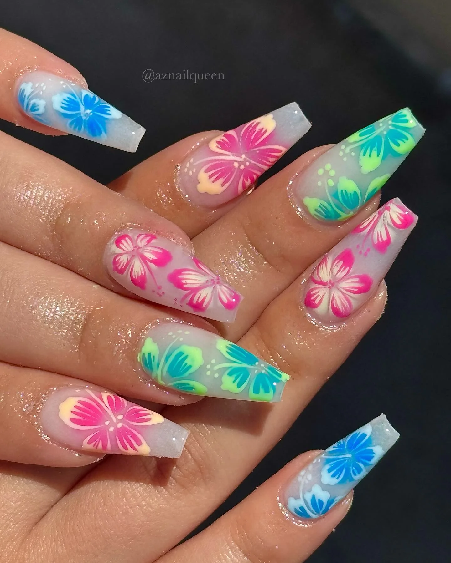 summer nails design 2026 Neon Tropical Butterfly Square Nails