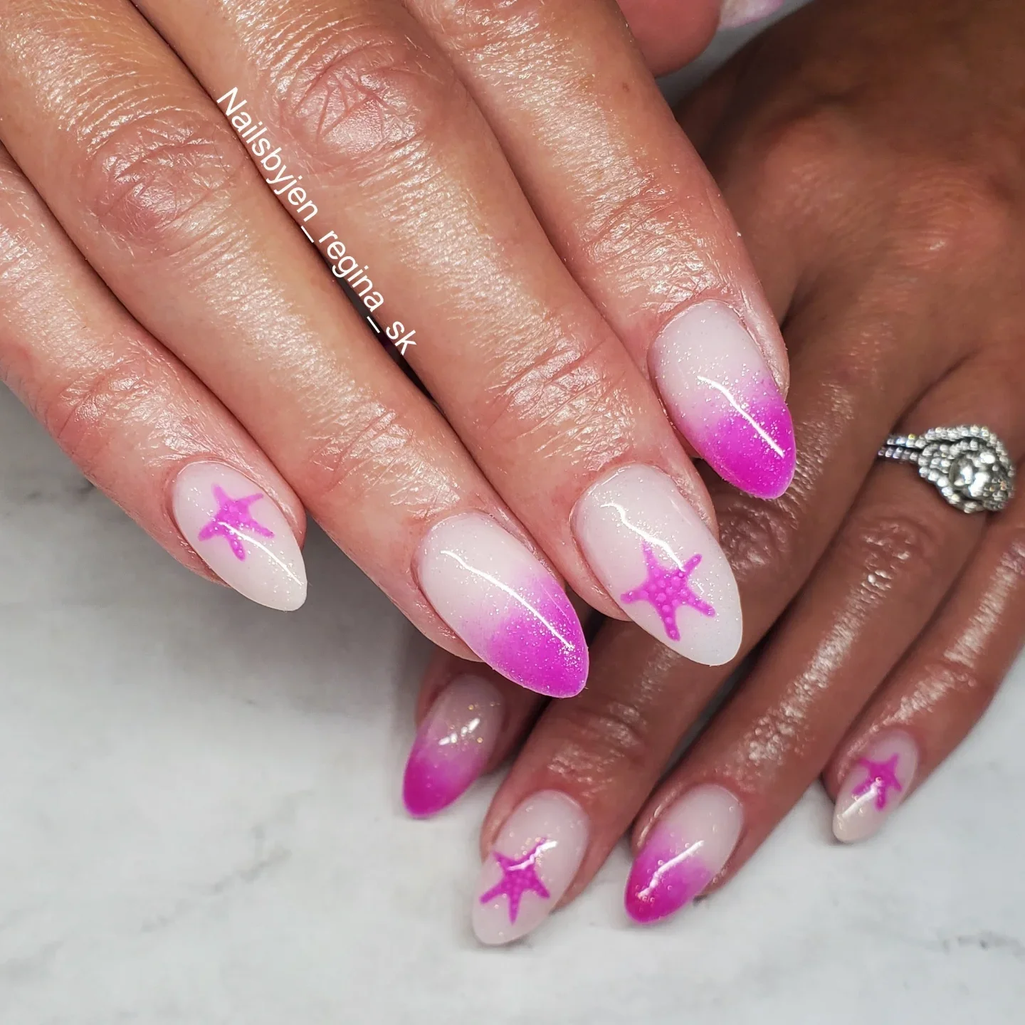 summer vacation nails 2026 Soft Pink Starfish Almond Nails