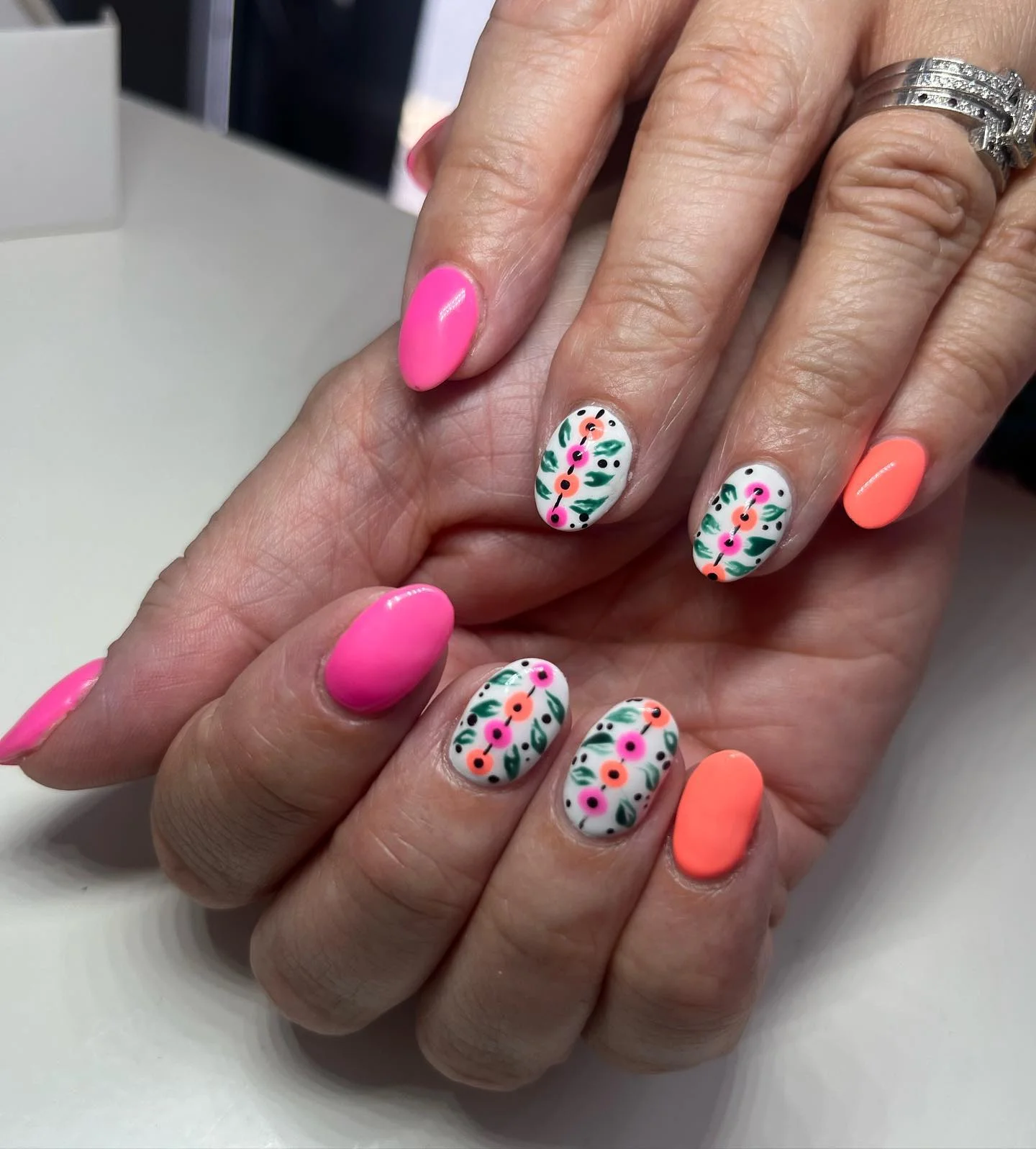 summer vibrant nails 2026 Soft Tropical Florals With Bright Candy Colors
