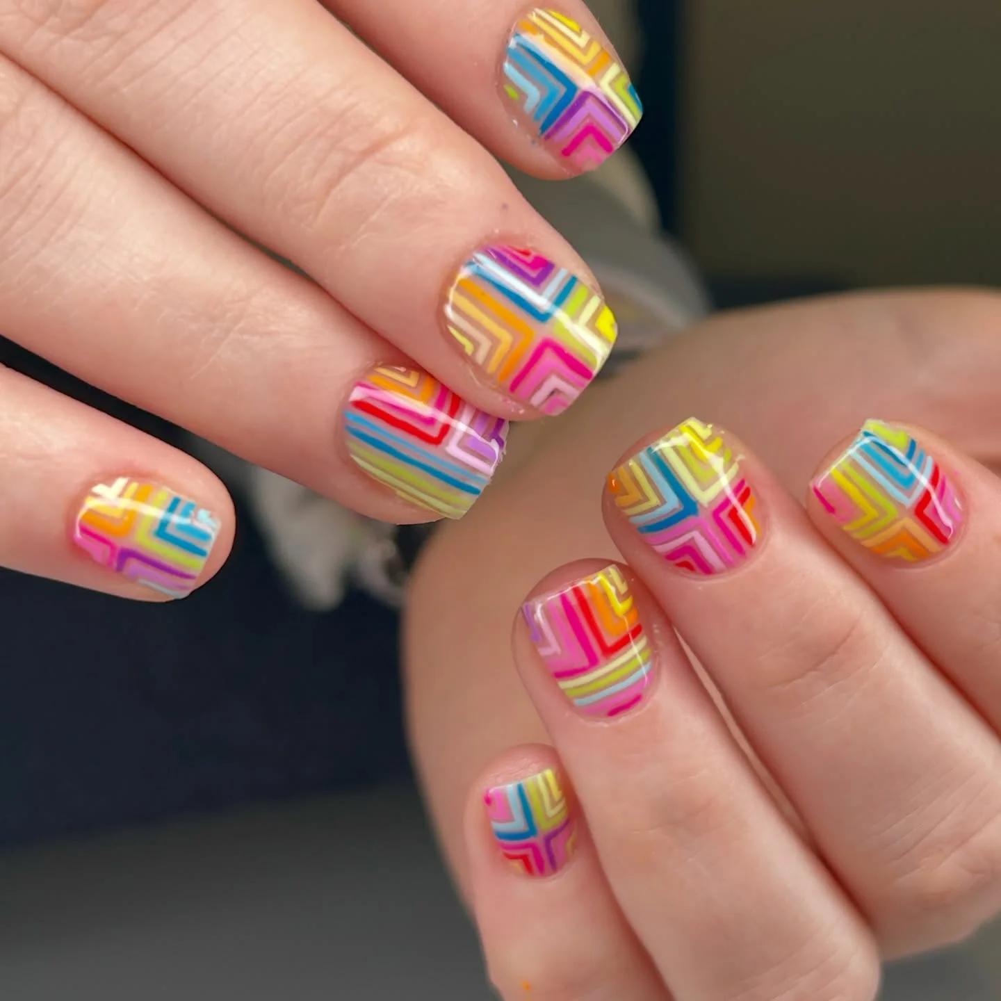 bright summer nails 2026 Graphic Rainbow Lines For Maximum Color Impact