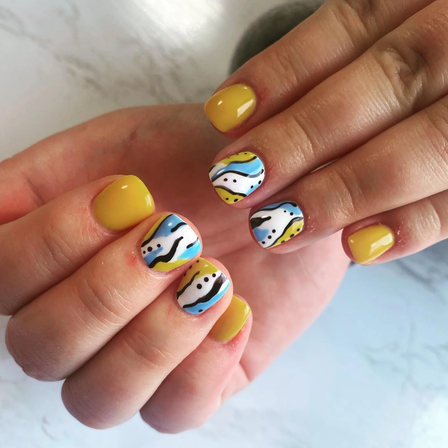 funky summer nails 2026 Sunny Yellow Abstract Waves For Modern Minimalists