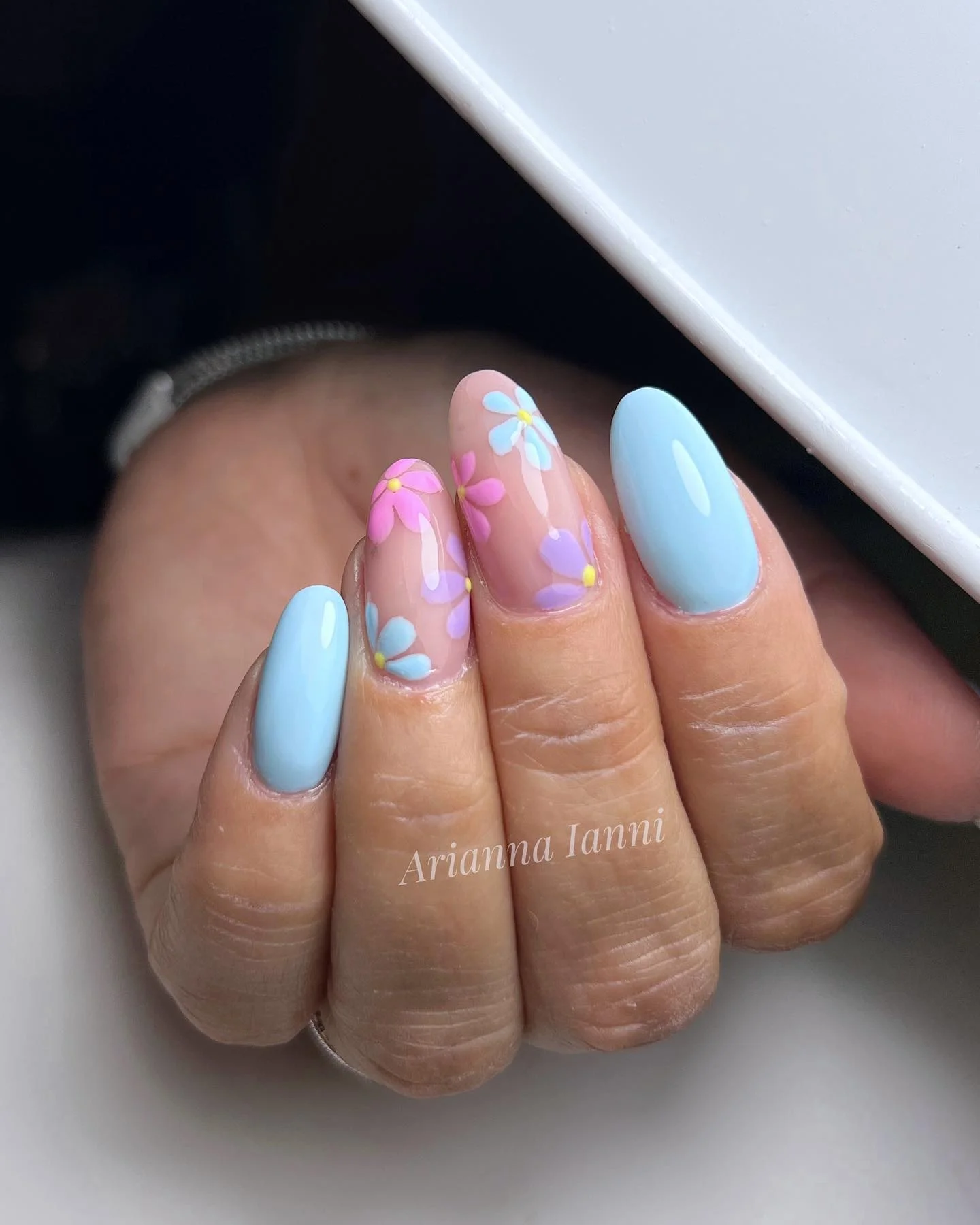 light blue summer nails 2026 Pastel Wildflower Nails With Soft Blue Summer Tones