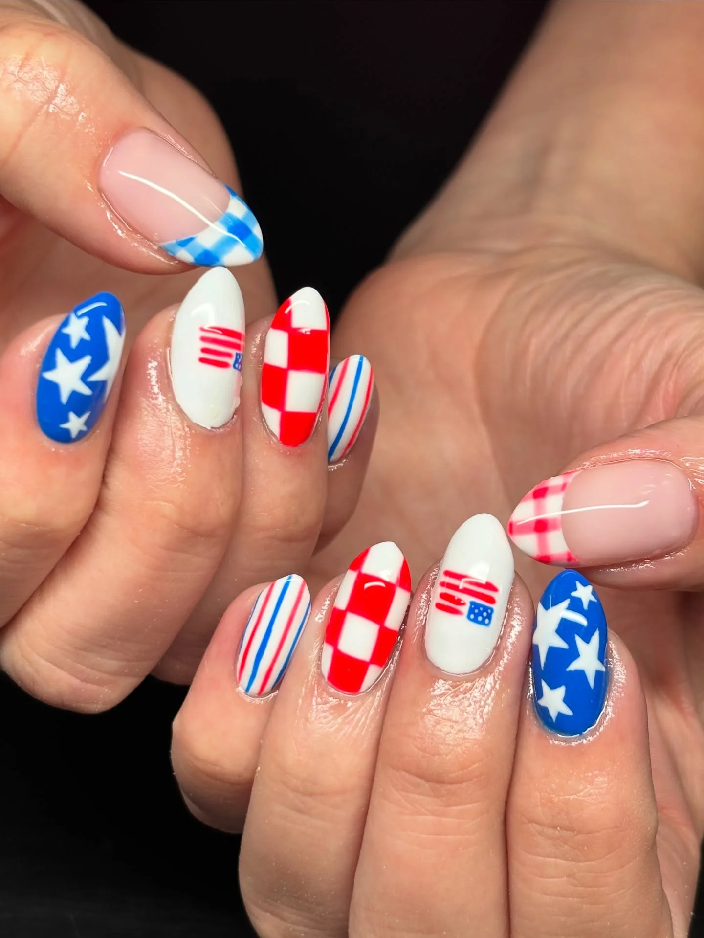 patriotic nails 2026 Playful Checkerboard And Stripe Americana Nails