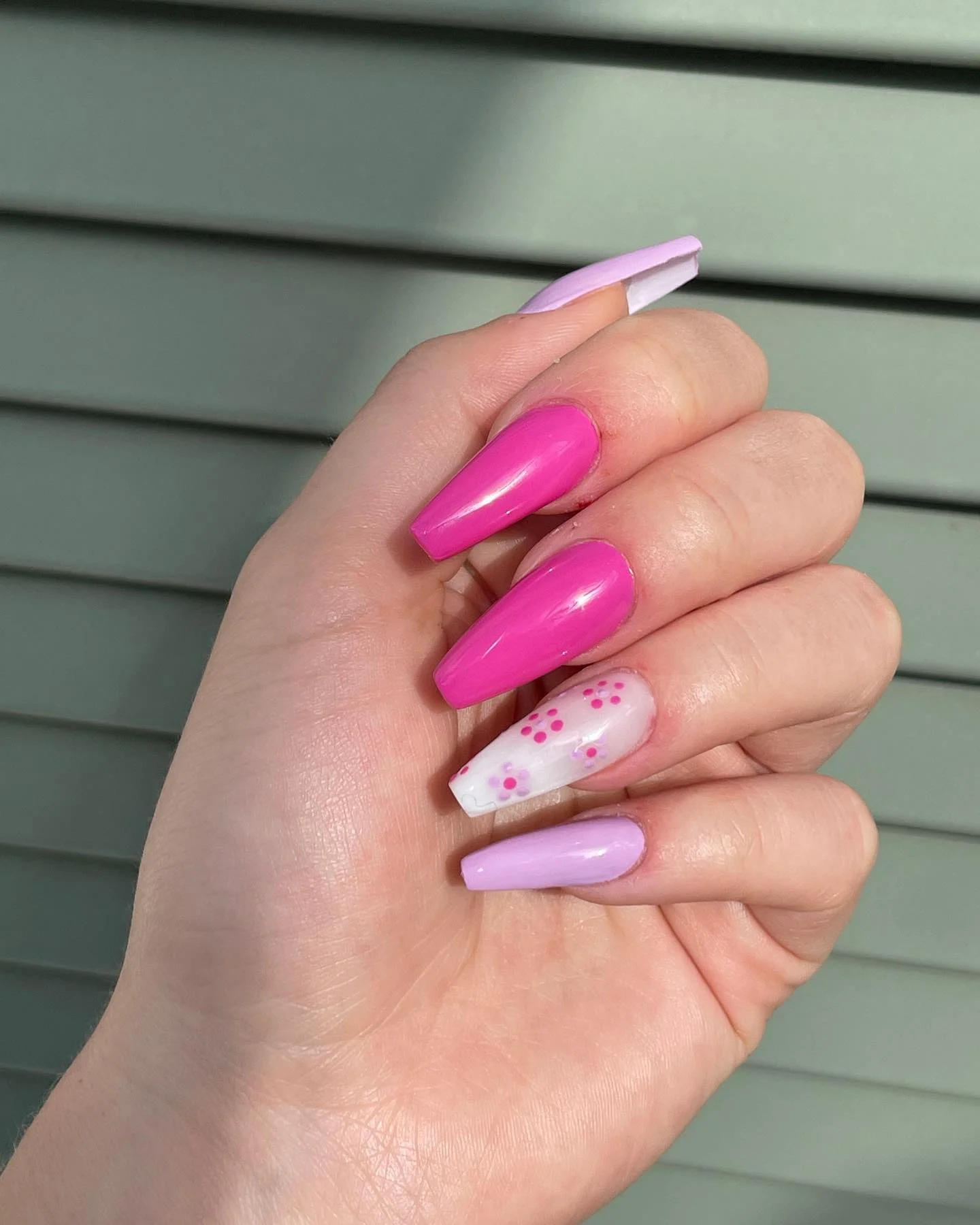 pink summer nails 2026 Long Pink Coffin Nails With Soft Dot Details
