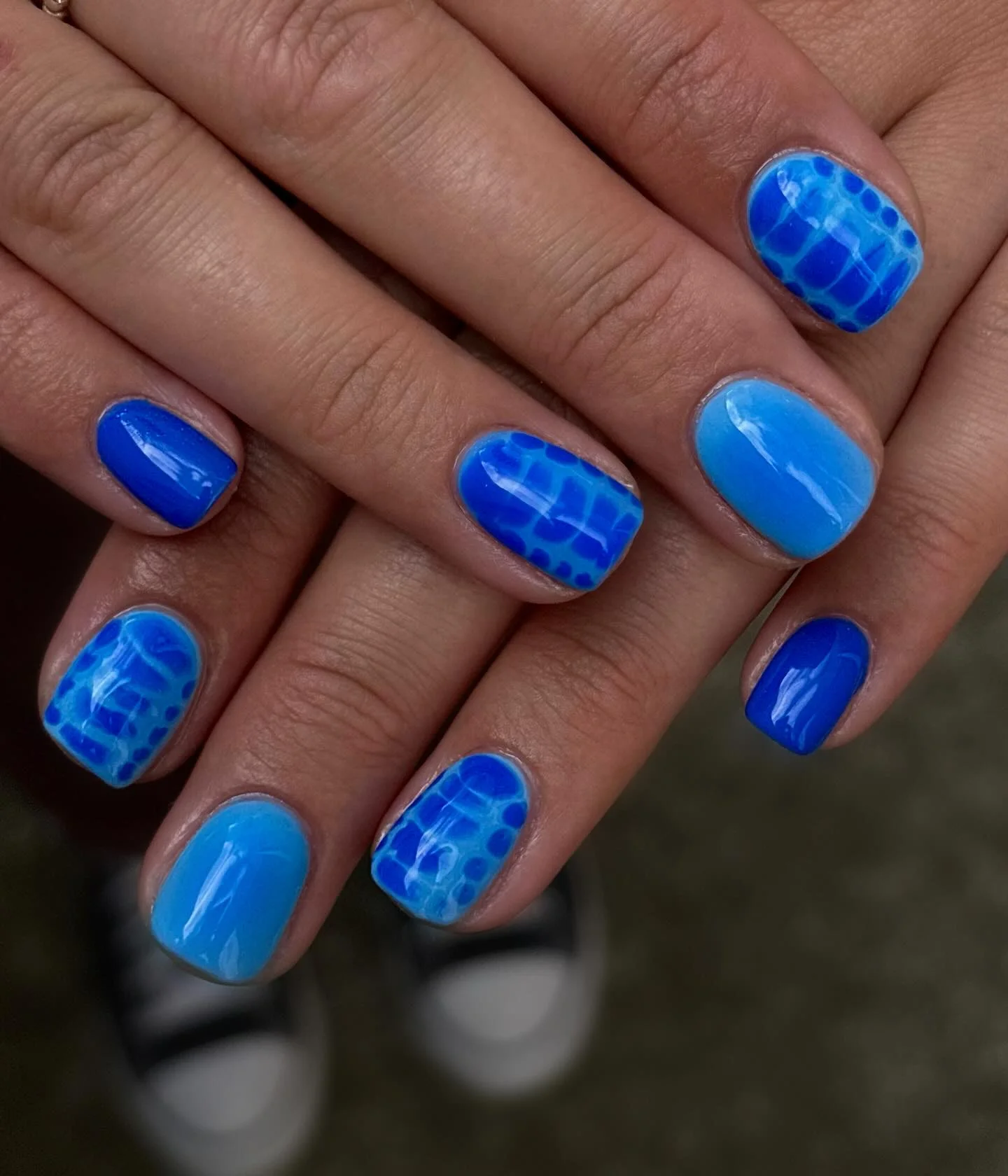 short squoval nails design 2026 Electric Blue Poolside Pattern Nails