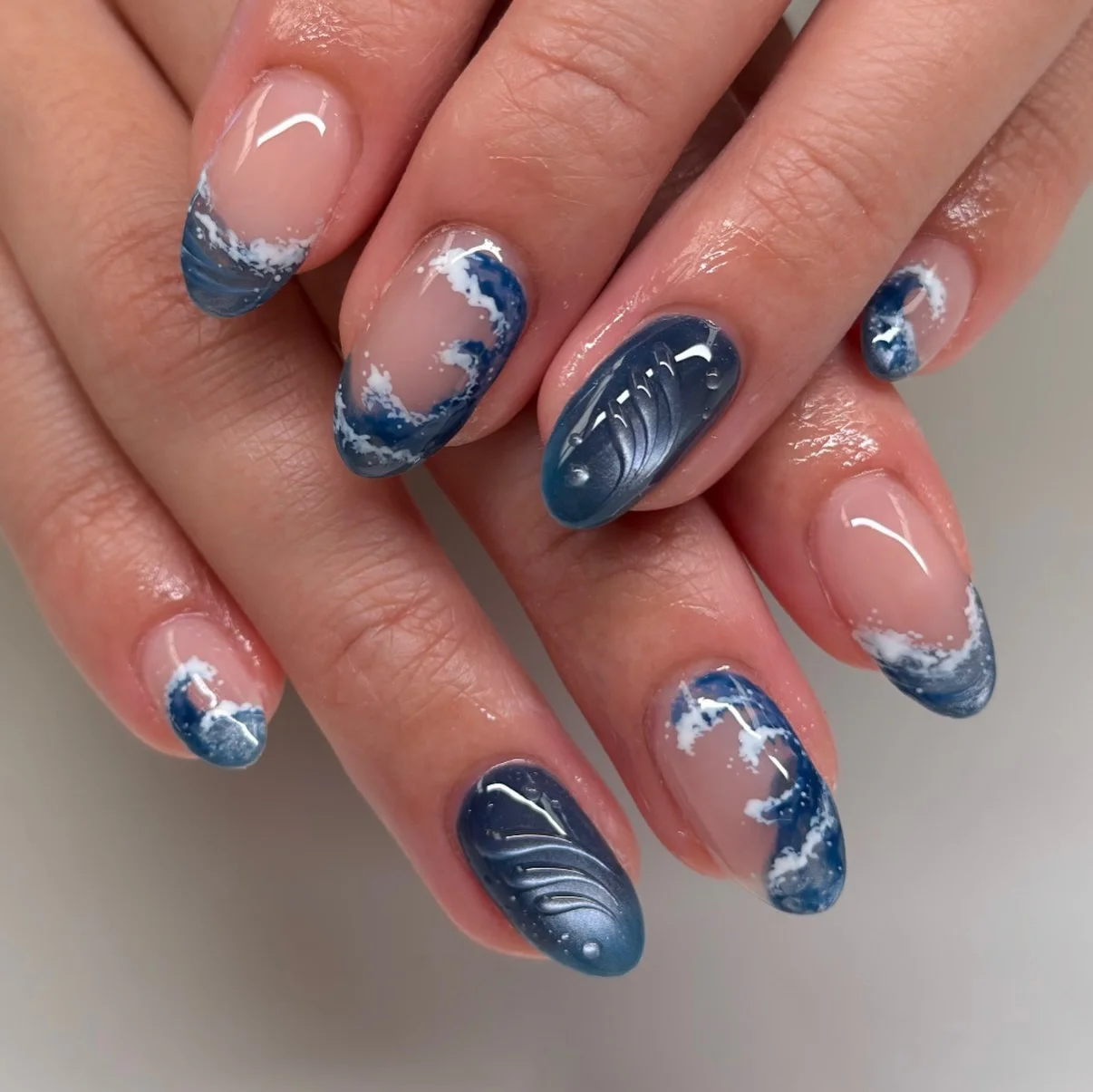 summer nail art 2026 Deep Ocean Wave Sculpted Nails