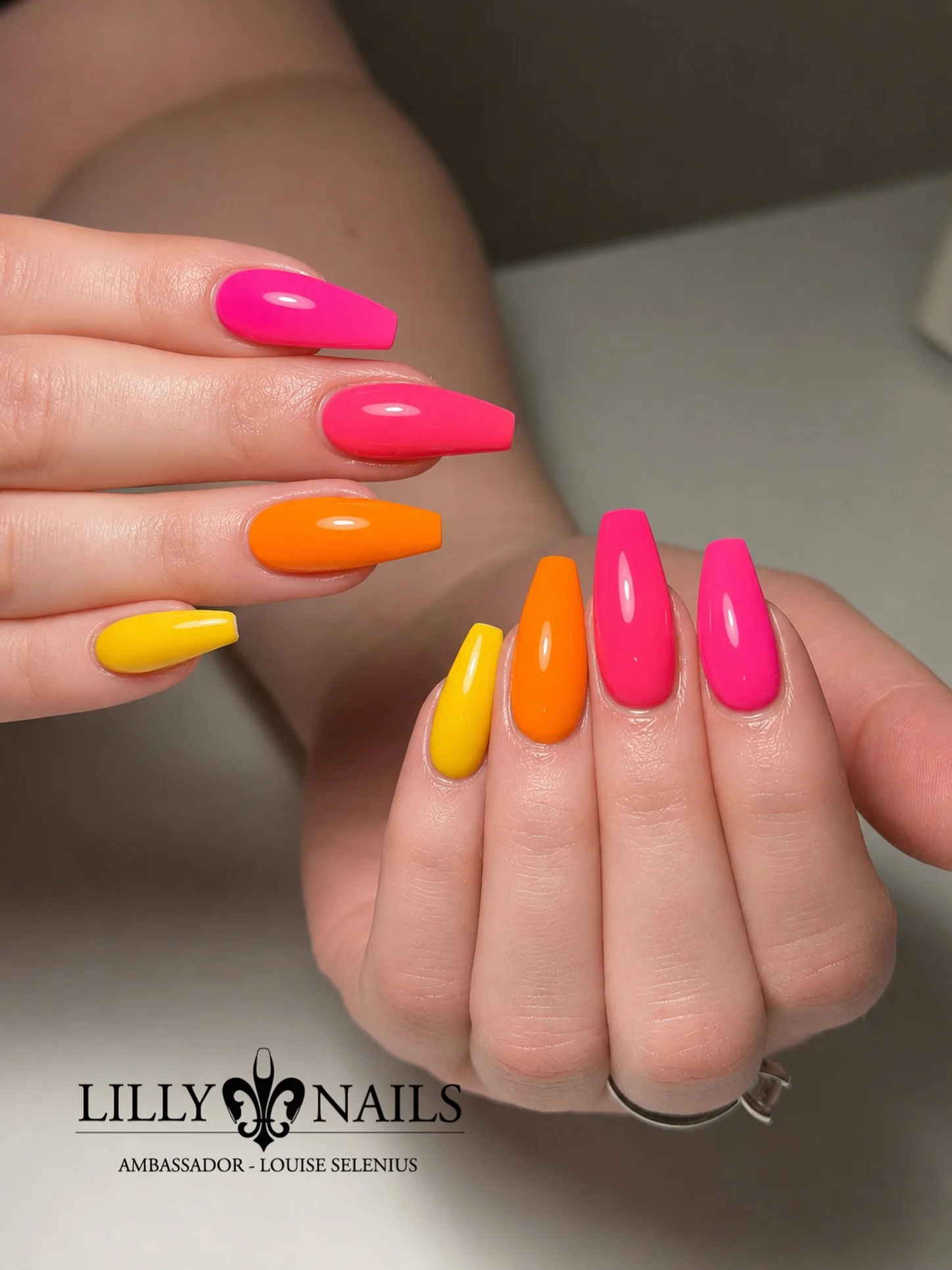 summer nails ballerina shape 2026 Bright Tropical Color Block Nails For Endless Summer Energy