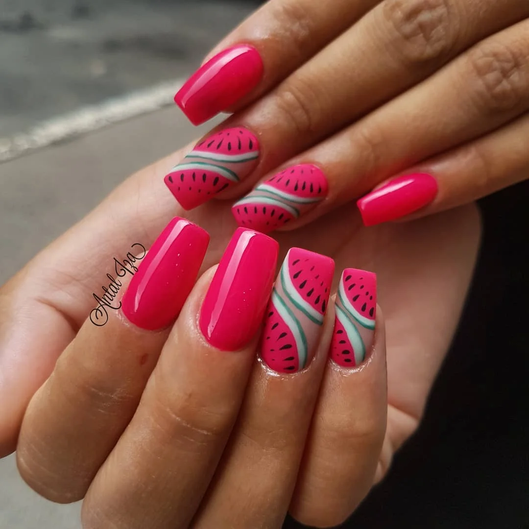 summer nails watermelon 2026 Graphic Watermelon Pattern Nails With A Retro Twist