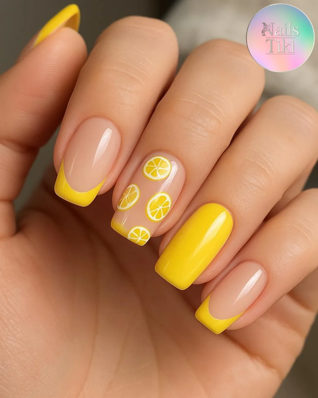summer vibrant nails 2026 Lemon French Tip Nails With Fresh Citrus Details