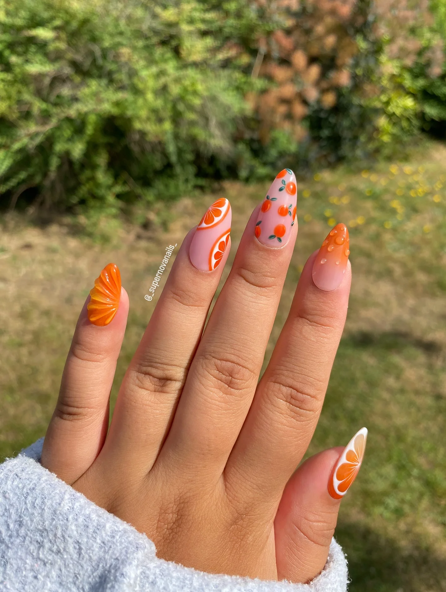 trendy summer nails 2026 Juicy Orange Citrus Nails With 3D Fruit Art